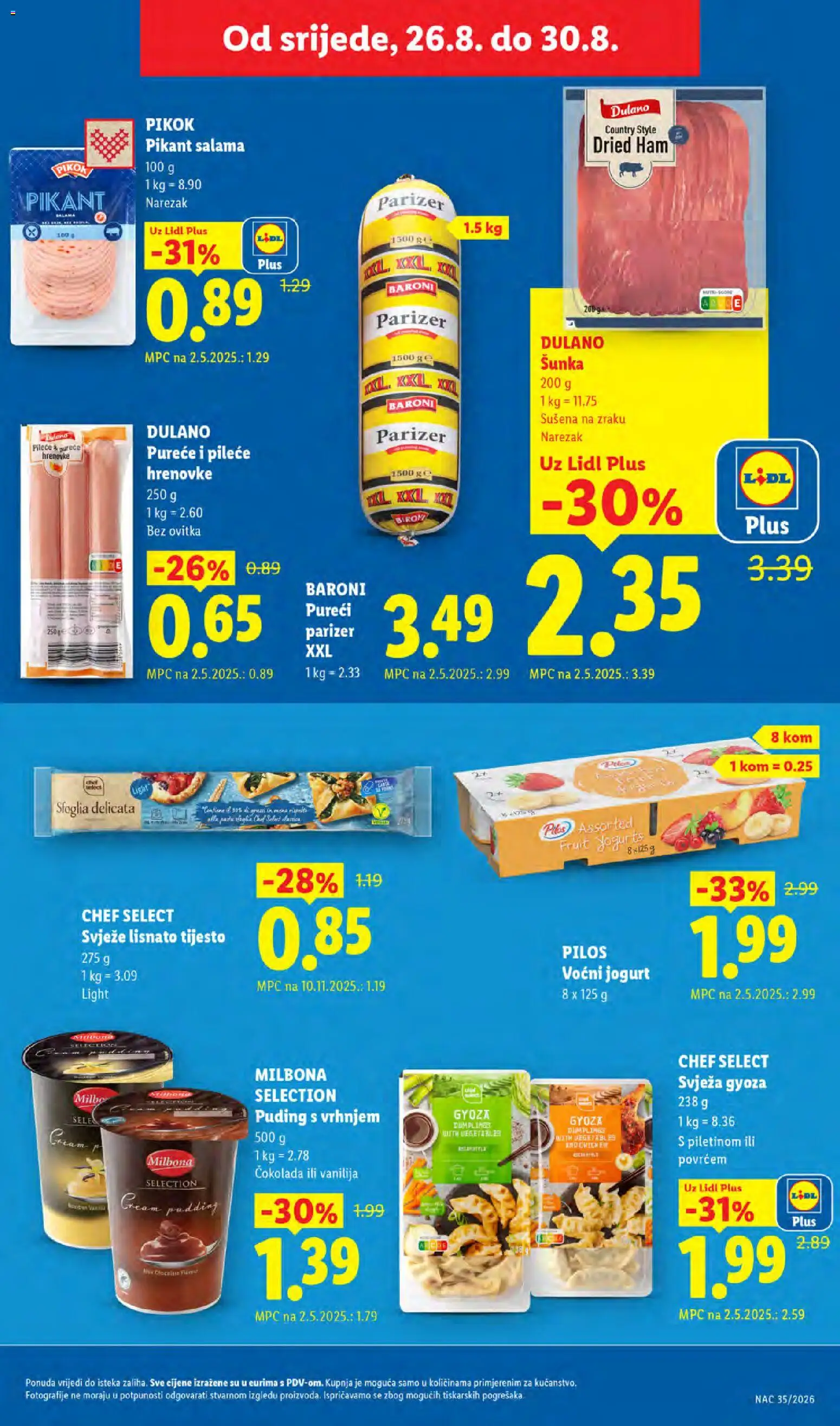 Lidl katalog | vrijedi od 24.08.2026 | Stranica: 49 | Proizvodi: Jogurt, Voćni jogurt, Hrenovke, Parizer
