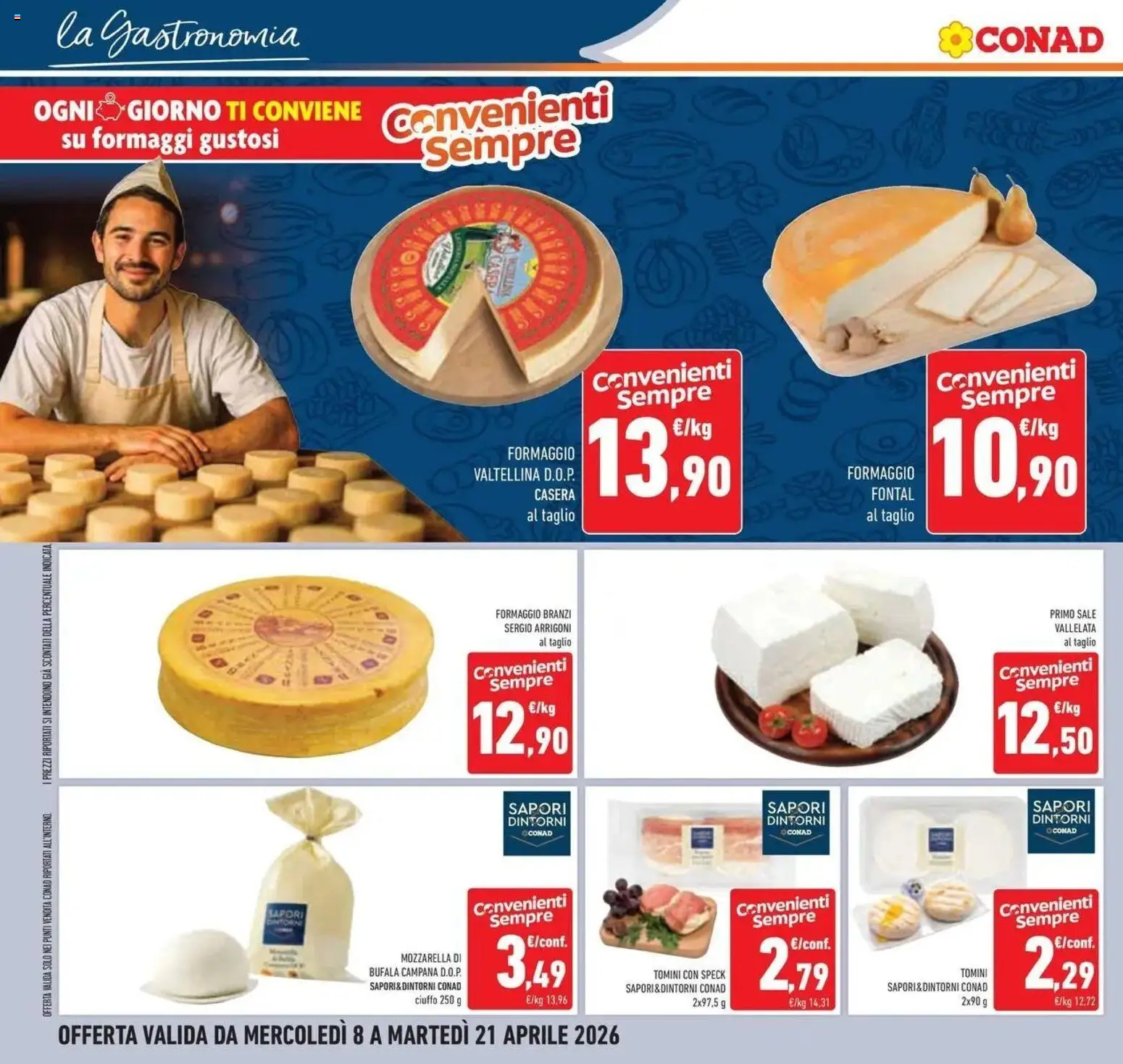Volantino Conad del 08.04.2026 | Pagina: 14 | Prodotti: Speck, Sale, Mozzarella, Formaggio