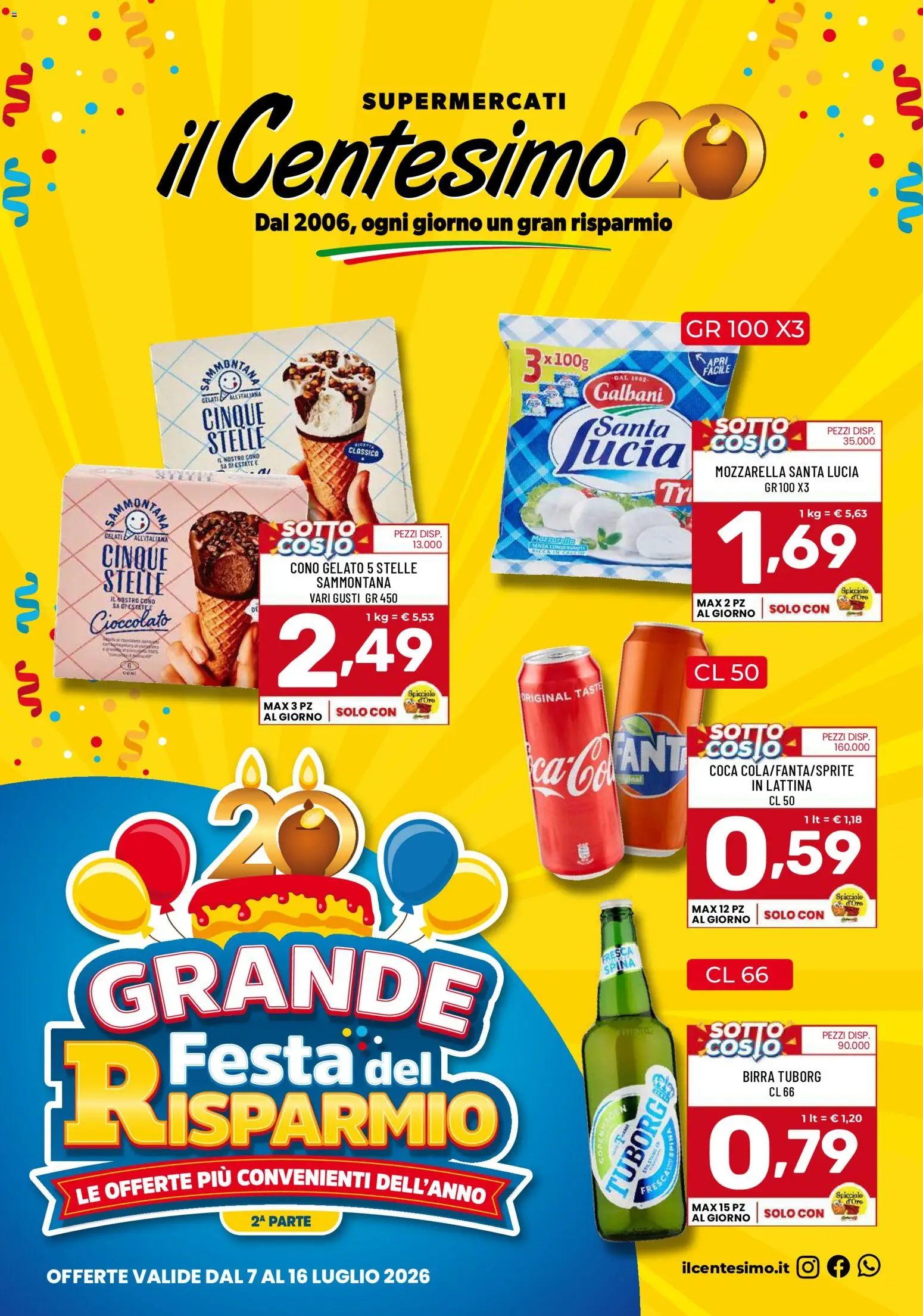 Volantino Il Centesimo del 07/07/2026 | Pagina: 1 | Prodotti: Cioccolato, Birra, Gelato, Mozzarella
