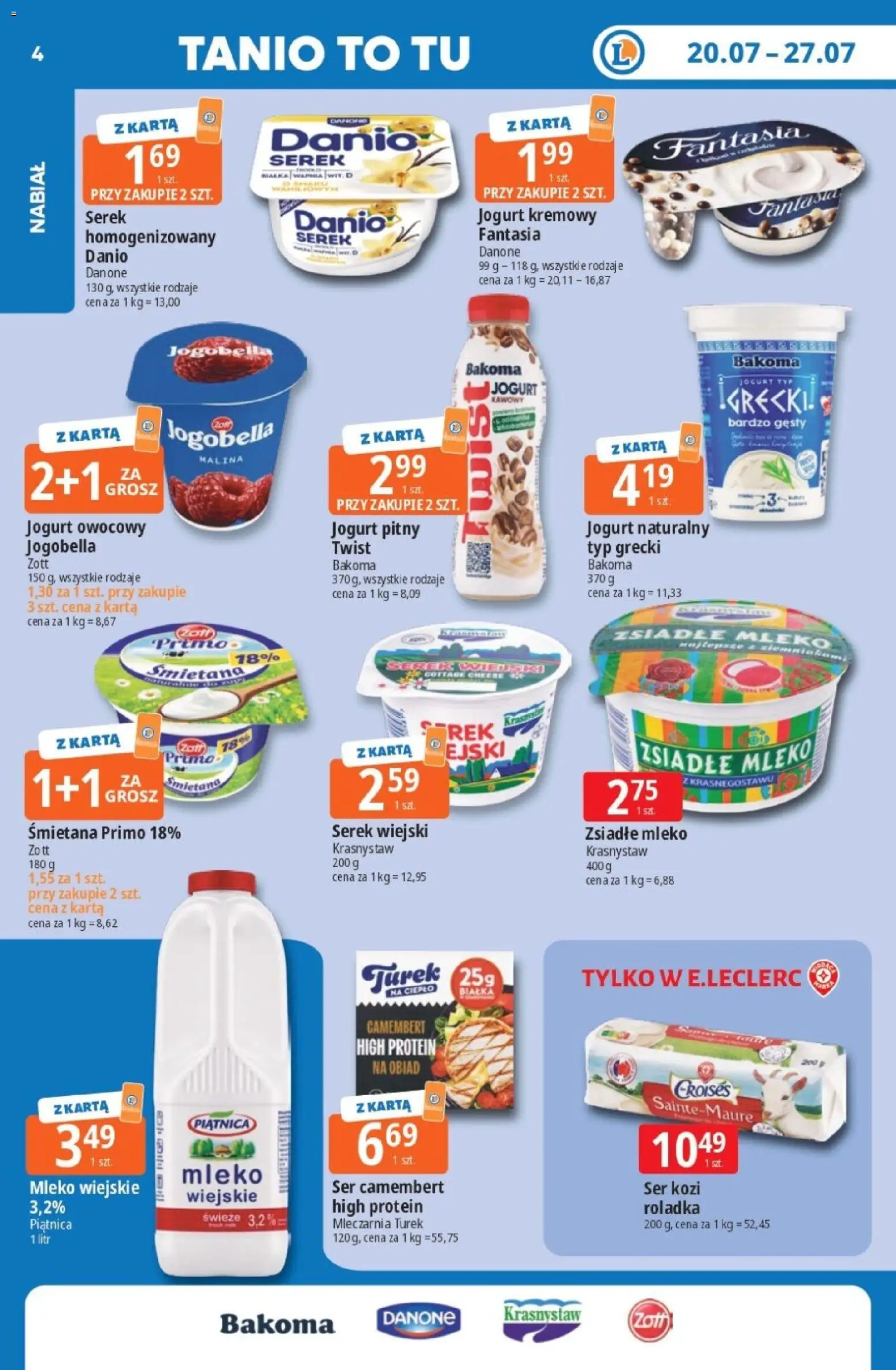E.Leclerc gazetka od 20.07.2026 | Strona: 5 | Produkty: Karta, Serek wiejski, Ser, Jogurt