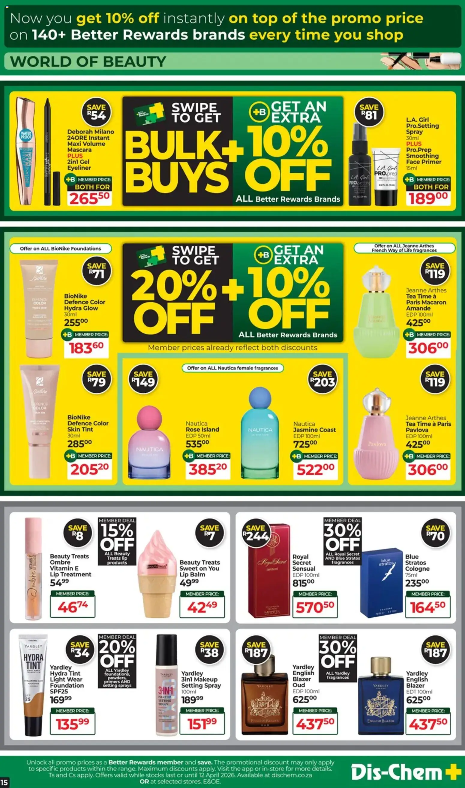 New Dis-Chem catalogue – valid from 17.03.2026 | Page: 15 | Products: Setting spray, Light, Foundation, Lip balm