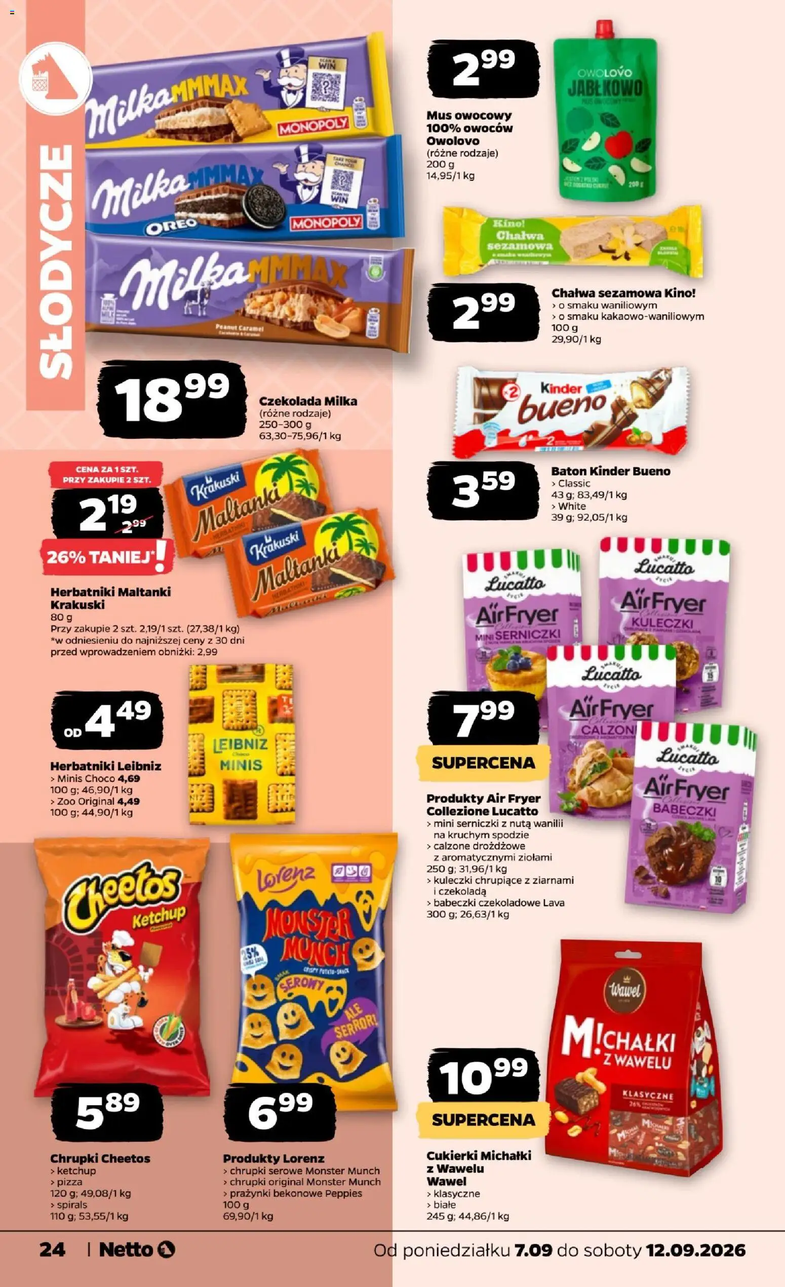 Netto gazetka od poniedziałku od 07.09.2026 | Strona: 24 | Produkty: Ketchup, Kinder Bueno, Baton, Calzone