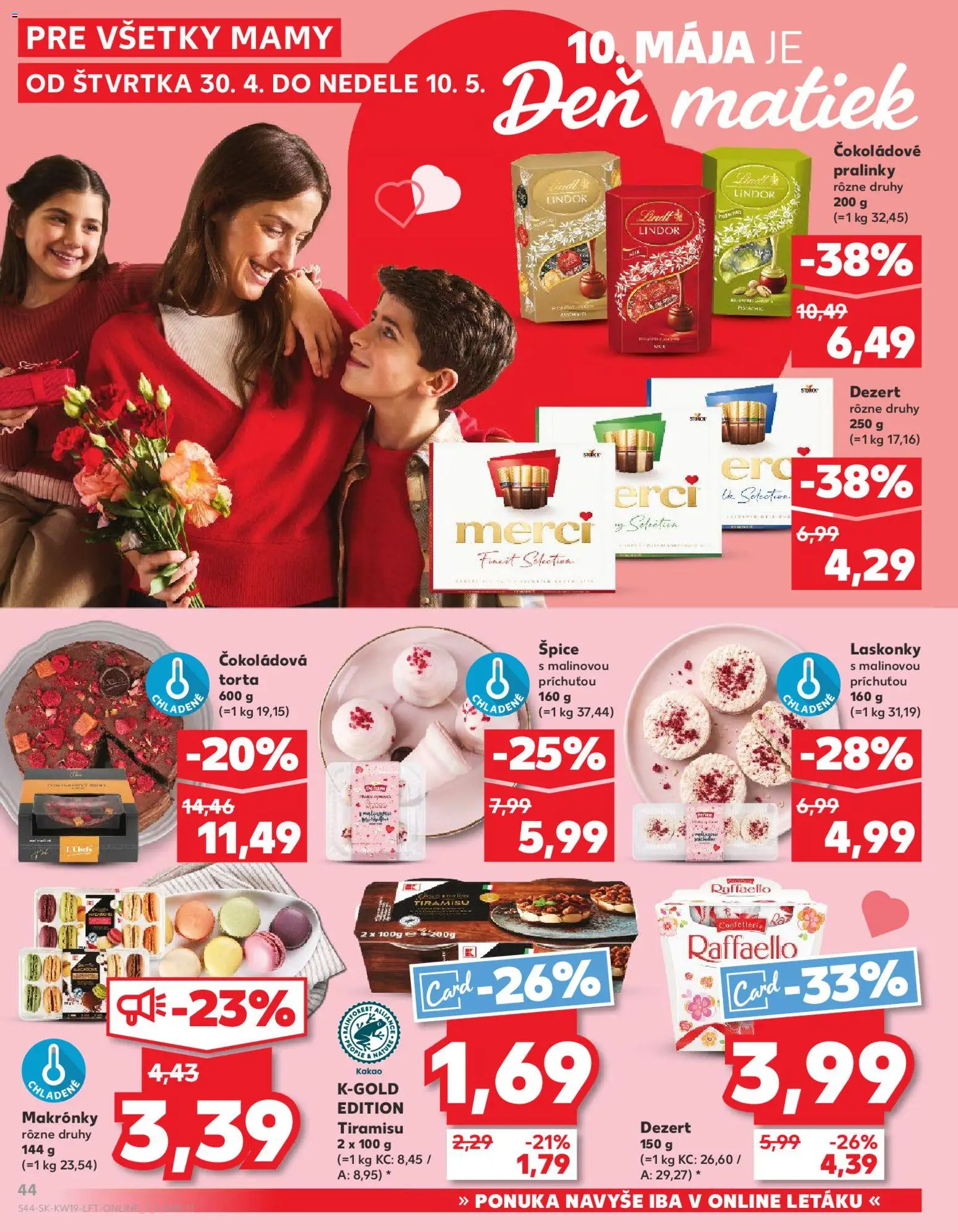 Nové Kaufland akcie – leták je platný od 07.05.2026 | Strana: 44 | Produkty: Lindor, Merci, Torta, Kakao