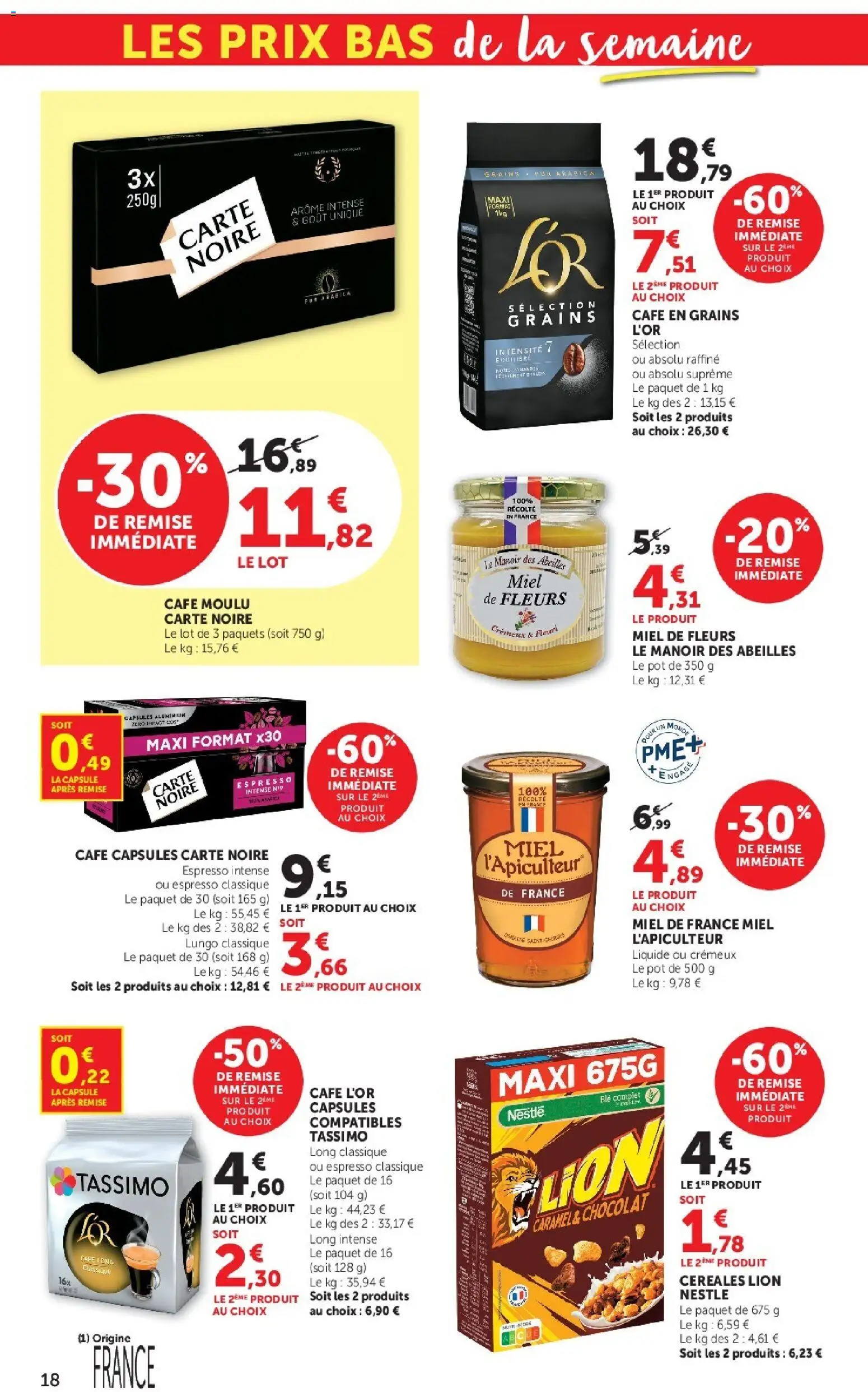 {H1} | Page: 18 | Produits: Tassimo, Miel, Chocolat, Céréales