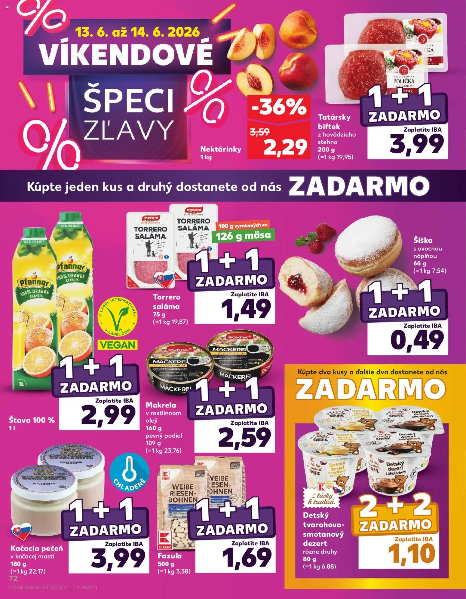 Nové Kaufland akcie – leták je platný od 11.06.2026 | Strana: 72 | Produkty: Saláma, Fazuľa