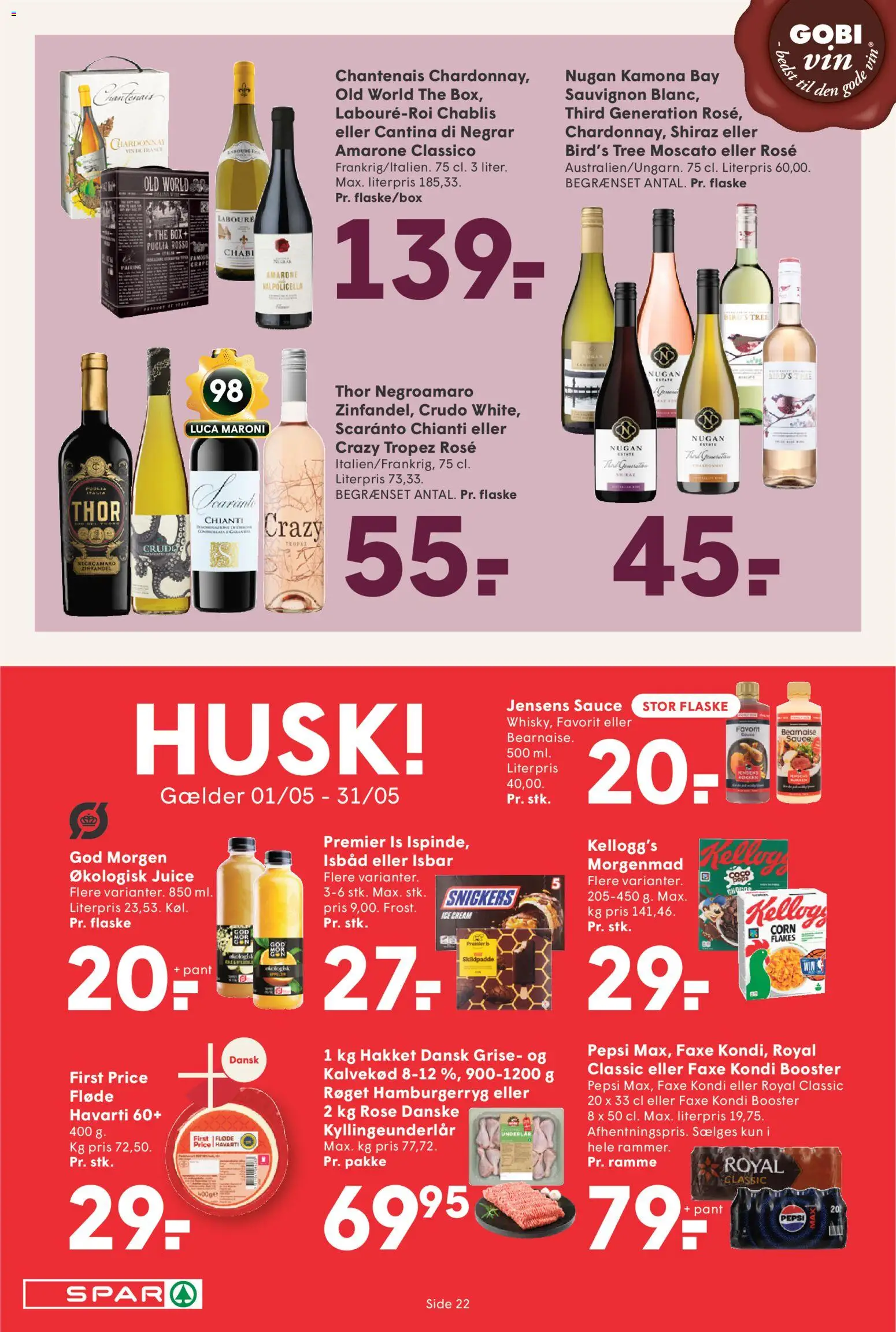 Spar tilbudsavis – gyldig fra 08.05.2026 | Side: 22 | Produkter: Fløde, Faxe Kondi, Hamburgerryg, Pepsi