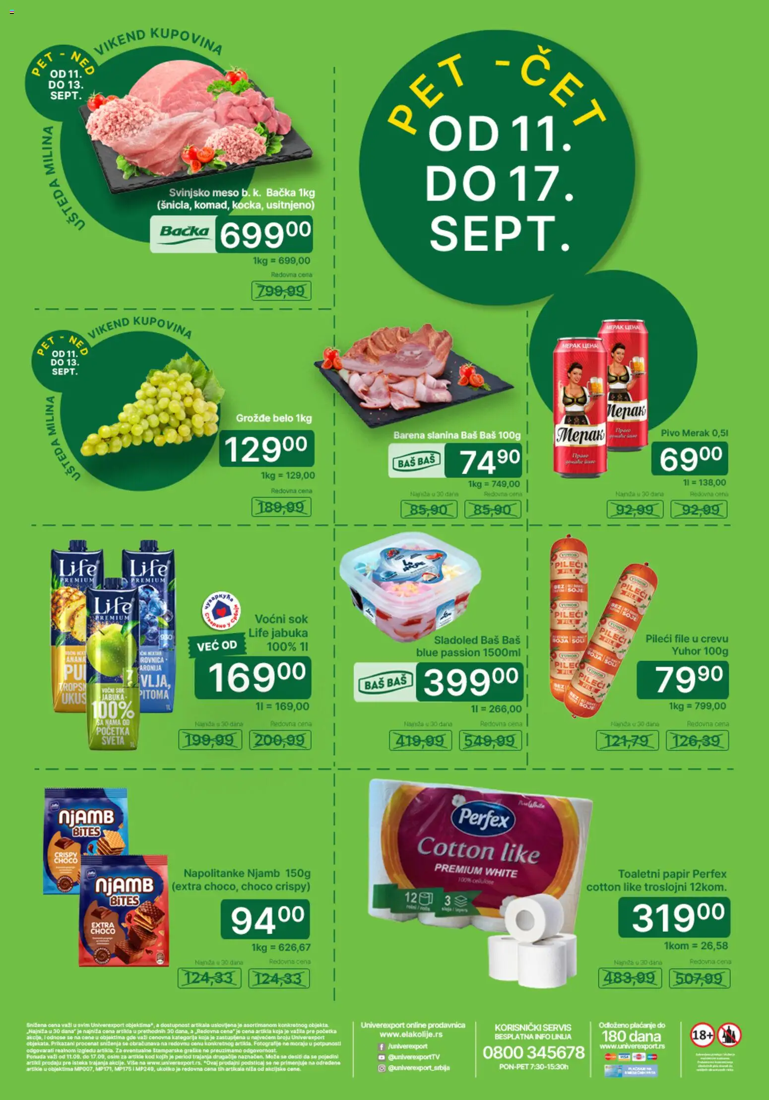 Univerexport katalog - važi od 11.09.2026 | Strana: 1 | Proizvode: Sladoled, Pileći file, Svinjsko meso, Nektar