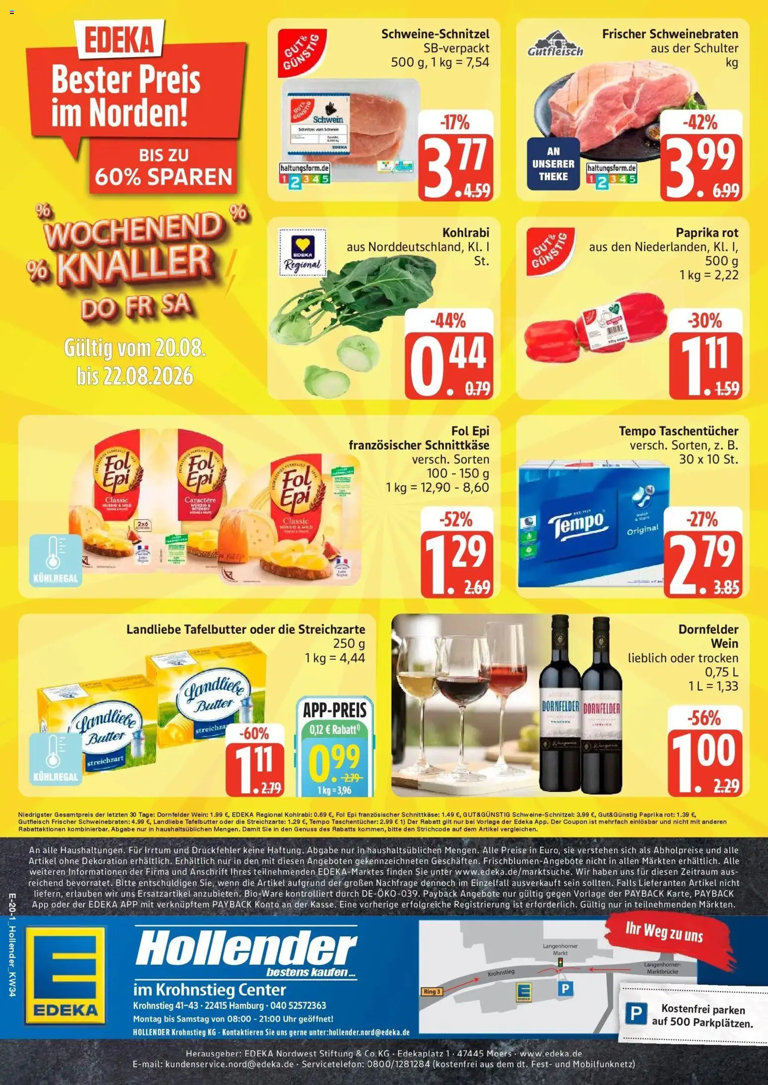 Edeka Prospekt Hamburg (ab 17.08.2026) » Angebote Online | Seite: 20 | Produkte: Paprika rot, Landliebe butter, Schnitzel, Uhr