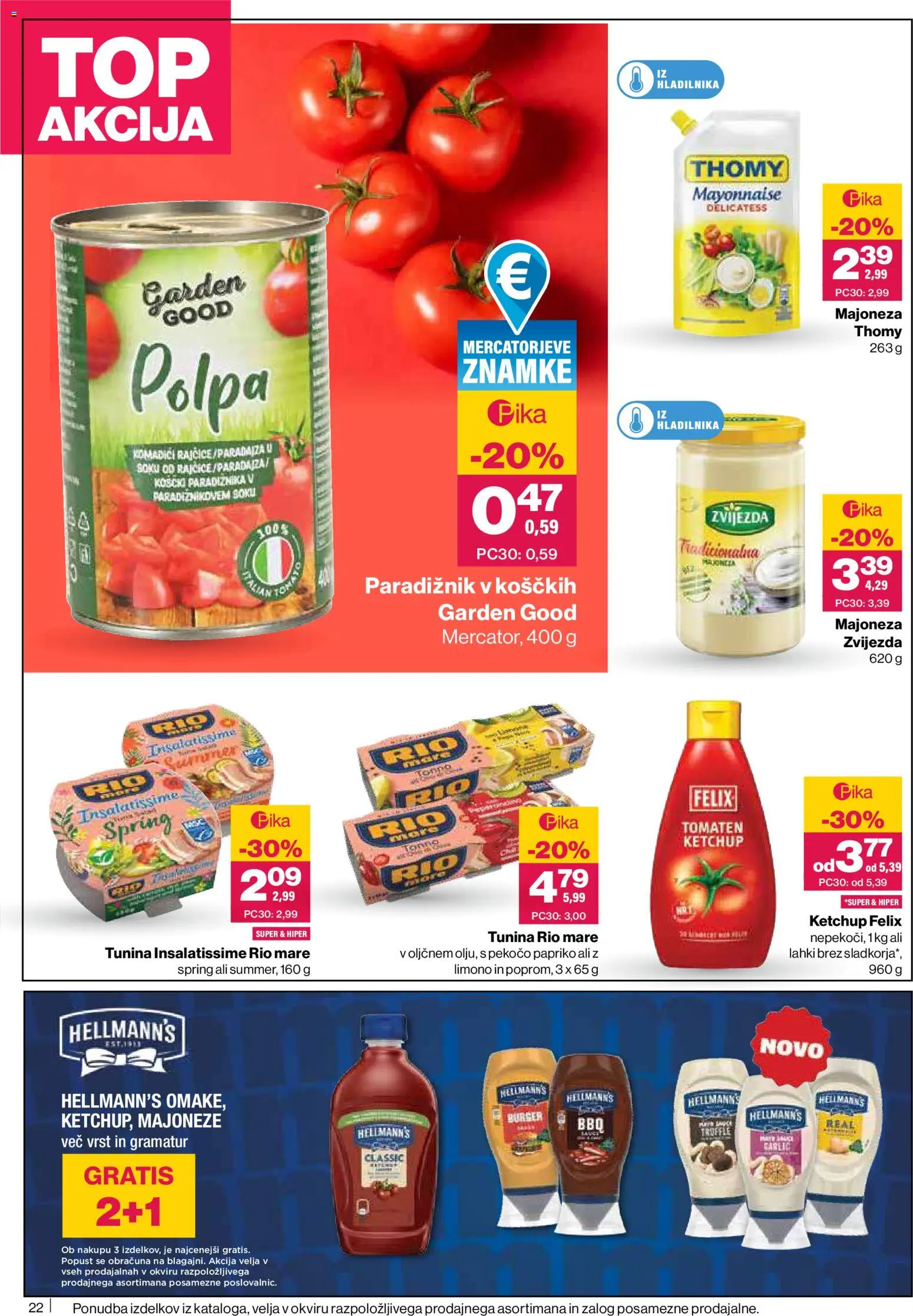 Novi Mercator katalog ponudbe – veljaven od 28.05.2026 | Stran: 22 | Izdelki: Tuna, Paradiznik, Majoneza