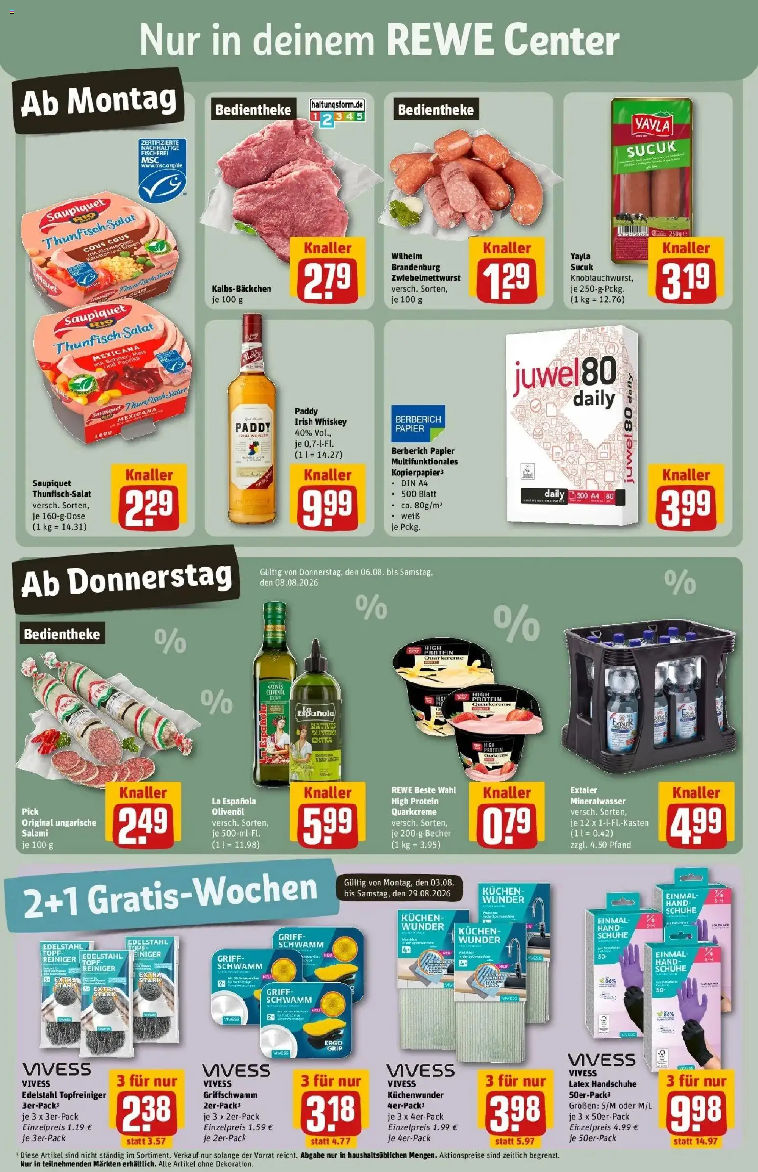 REWE Prospekt ab 03.08.2026 zum Blättern » Angebote | Seite: 3 | Produkte: Thunfisch, Olivenol, Paprika, Kuchen