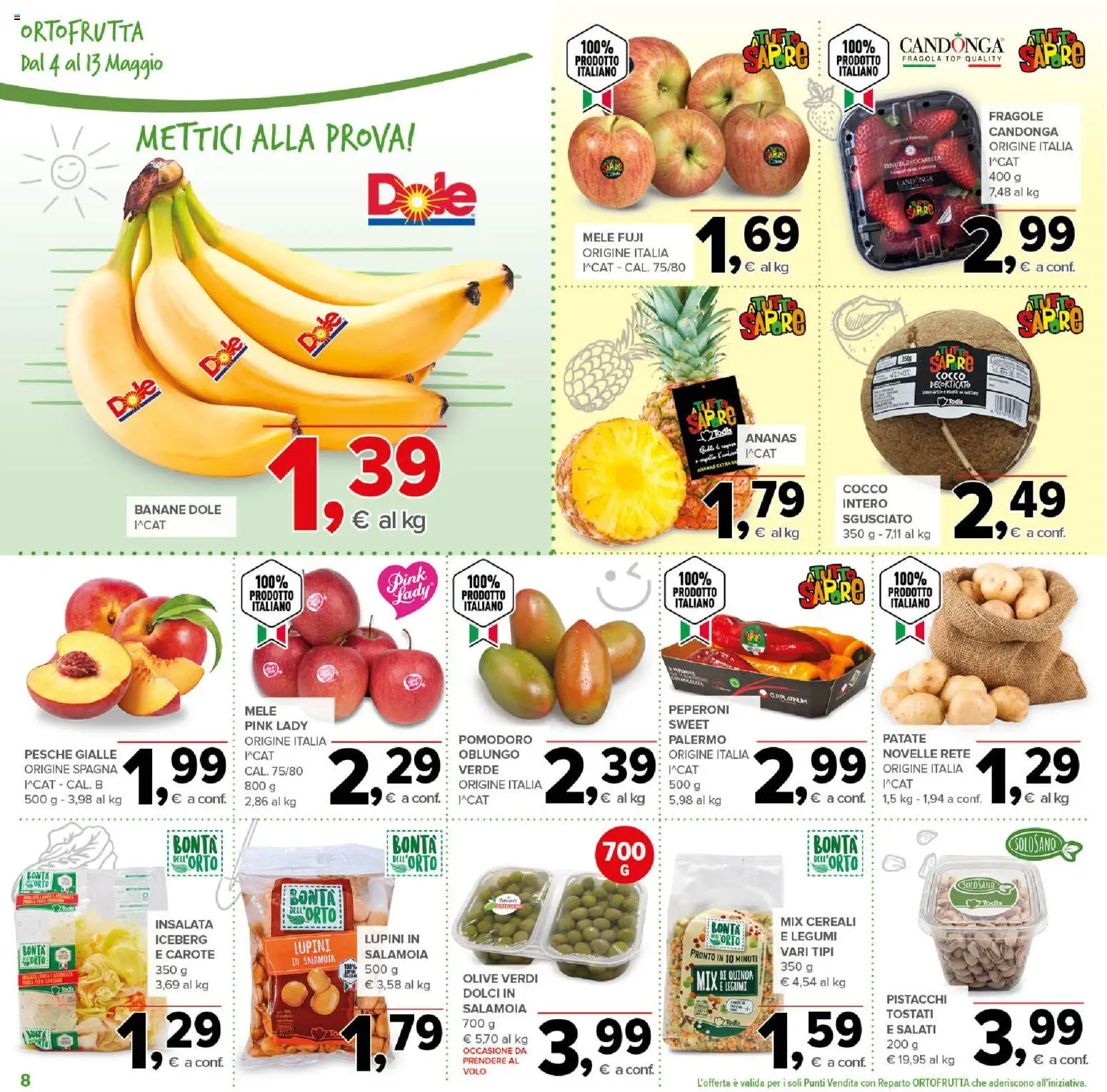Volantino Todis del 04.05.2026 | Pagina: 8 | Prodotti: Legumi, Mele, Fragole, Ananas