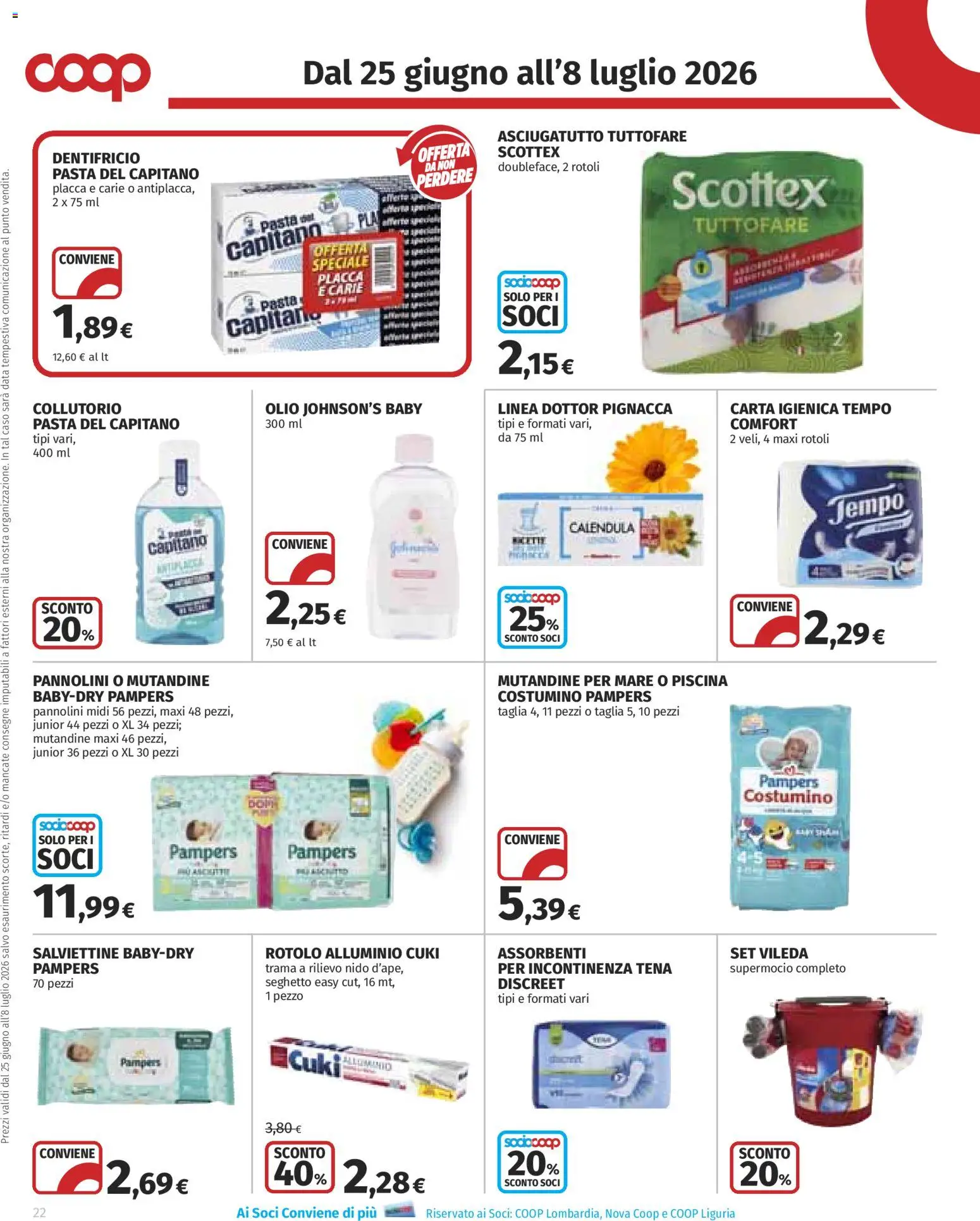 Volantino COOP del 25/06/2026 | Pagina: 22 | Prodotti: Pannolini, Carta igienica, Piscina, Alluminio