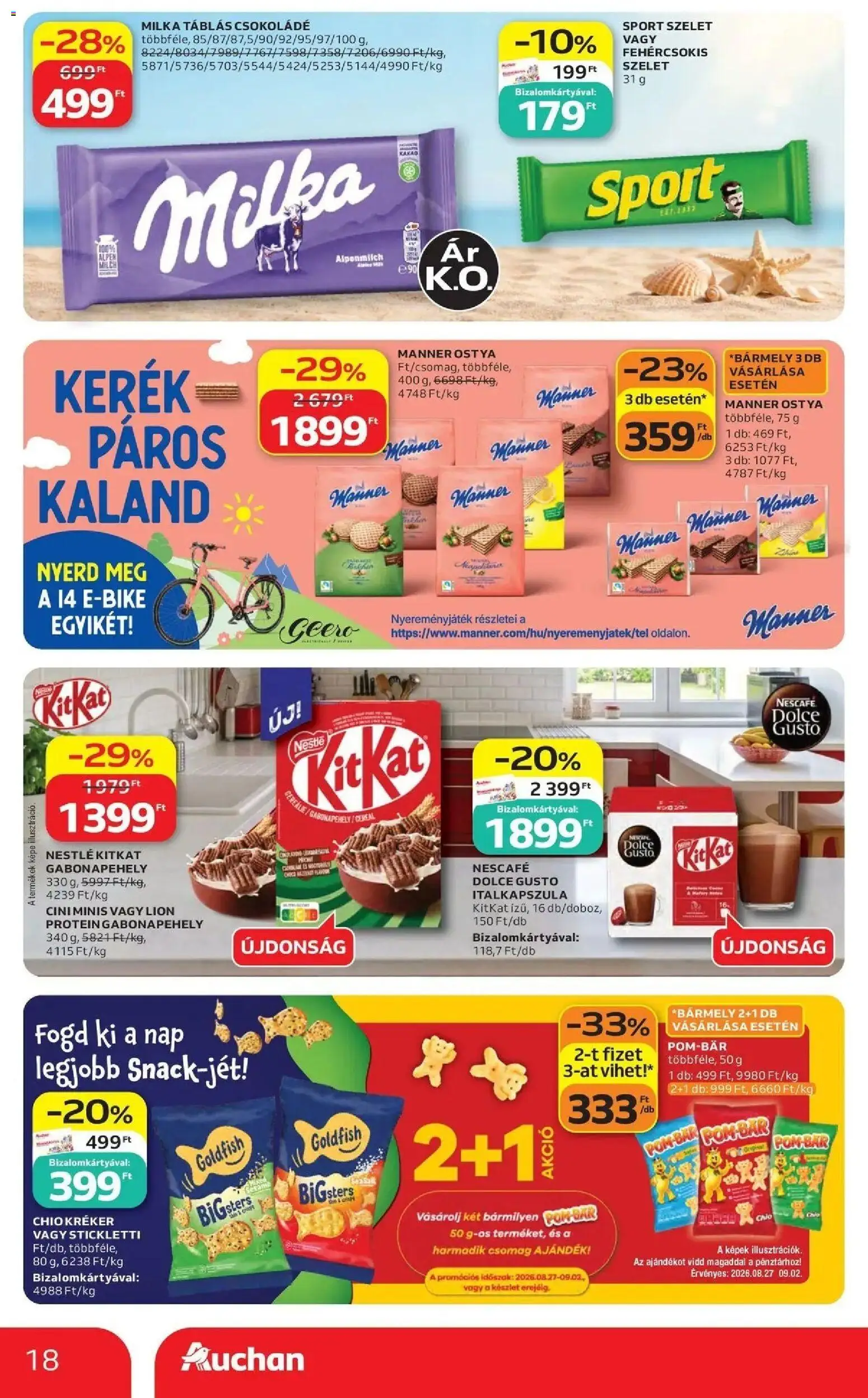 Auchan akciós újság Szolnok - 2026.08.27. -tól/töl > akció, lapozható szórólap 🛍️ | Oldal: 18 | Termékek: Ostya, Chio, Nestlé, Kréker