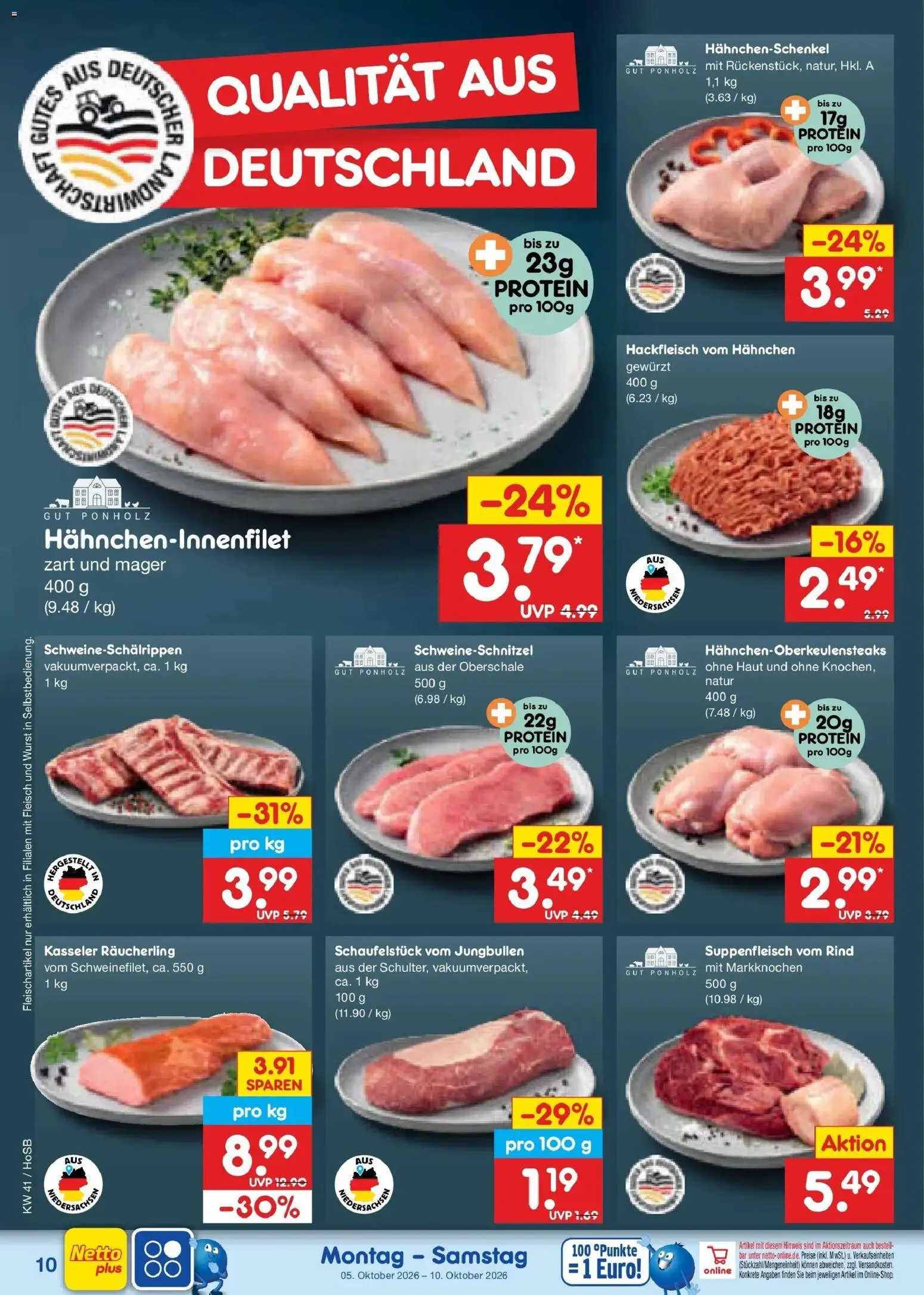 Netto Marken-Discount Prospekt Hannover – gültig ab 05.10.2026 | Seite: 10 | Produkte: Hahnchen, Hahnchenschenkel, Suppenfleisch, Wurst