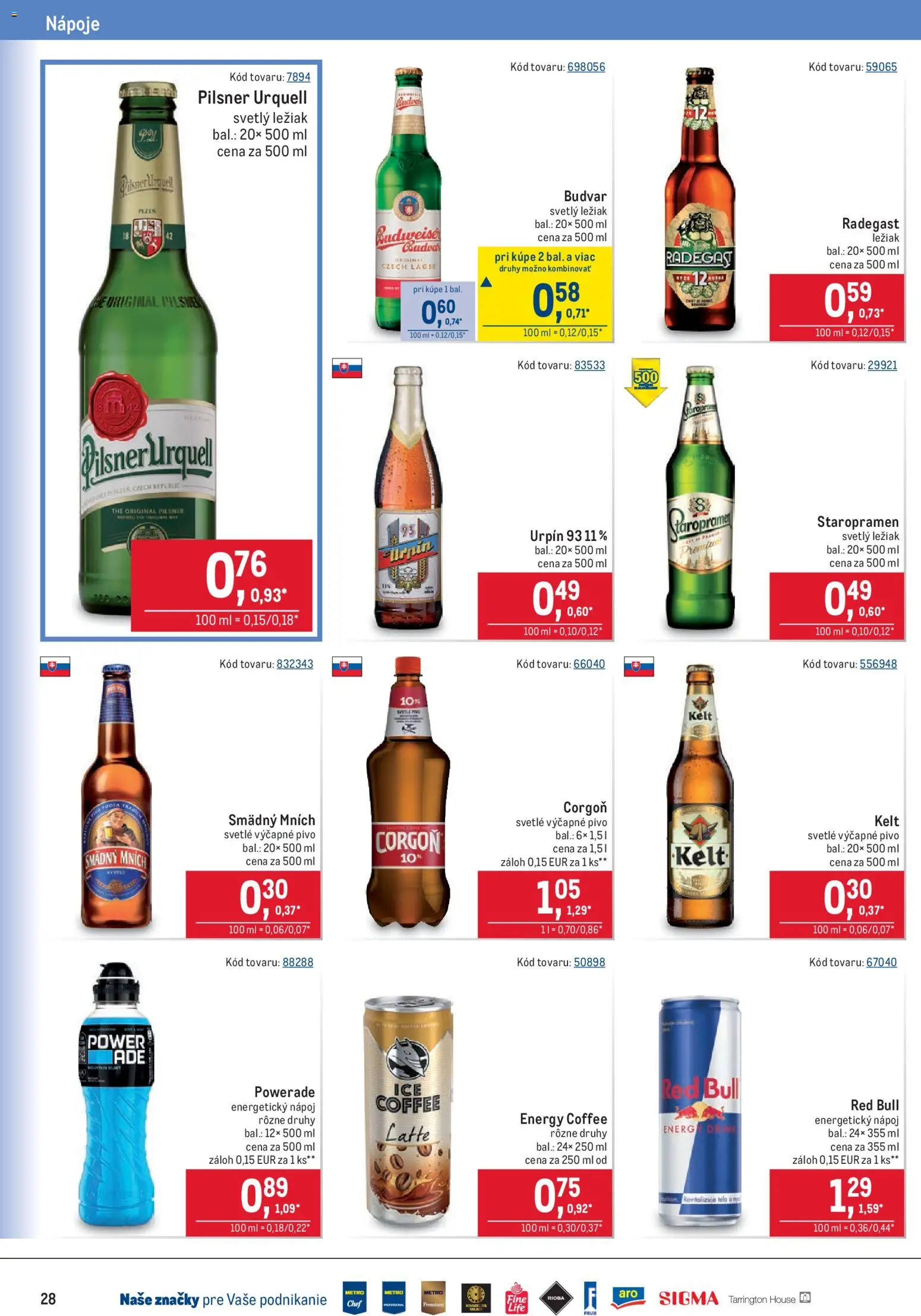 Nové Metro akcie – leták je platný od 07.10.2026 | Strana: 28 | Produkty: Nápoje, Kelt, Staropramen, Energetický nápoj