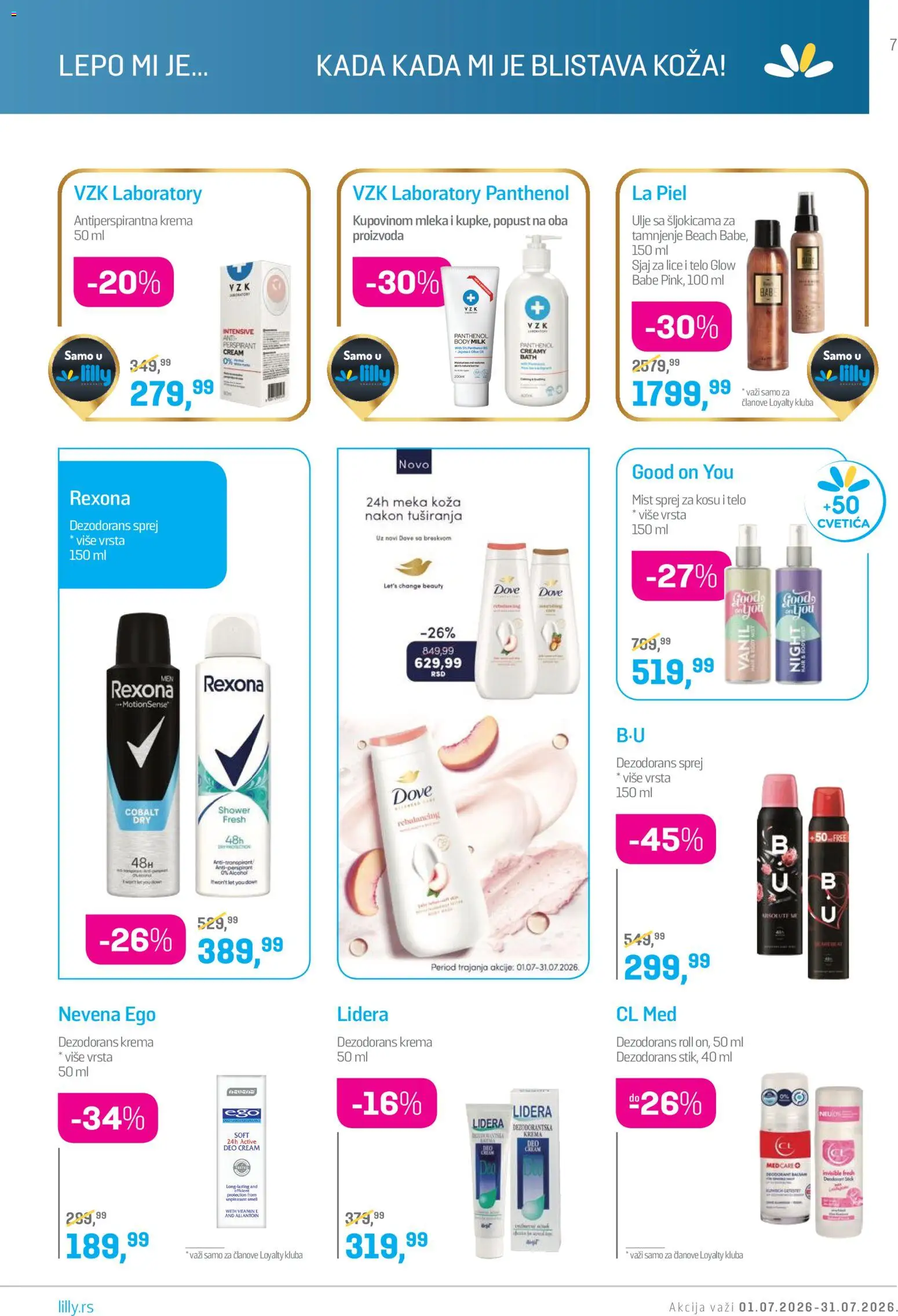 Lilly drogerie katalog - važi od 01.07.2026 | Strana: 7 | Proizvode: So, Dove, Dezodorans, Antiperspirant