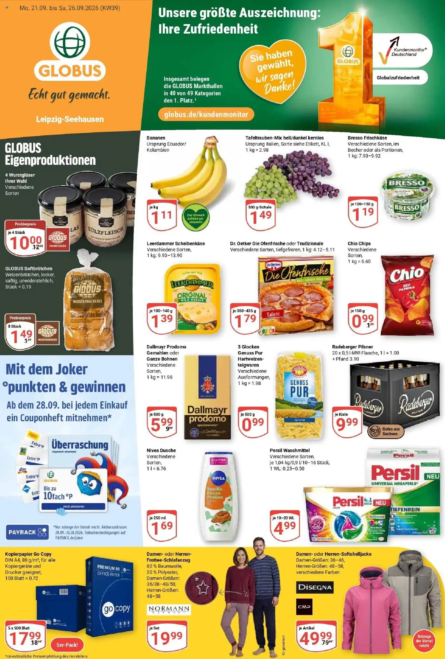 Globus Prospekt Leipzig (ab 21.09.2026) » Angebote online | Seite: 3 | Produkte: Dusche, Leerdammer, Radeberger pilsner, Frischkase