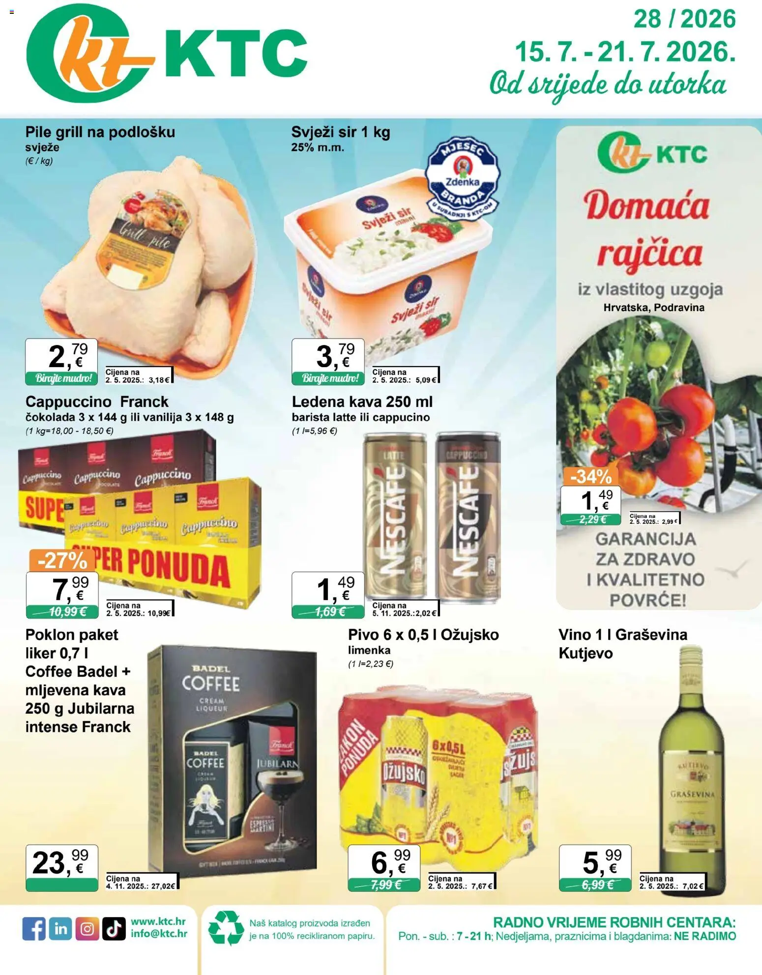 KTC katalog | vrijedi od 15.07.2026 | Stranica: 1 | Proizvodi: Ledena kava, Ožujsko, Povrće, Cappuccino