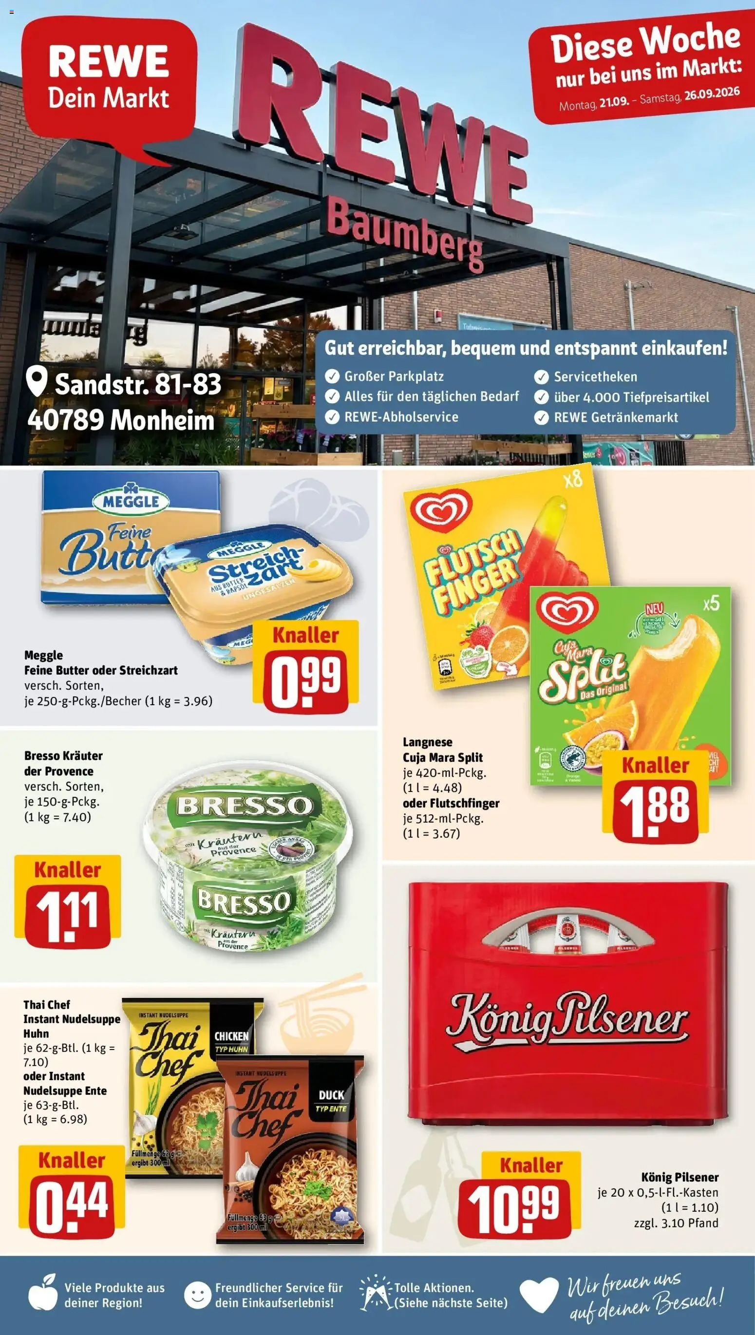 REWE Prospekt ab 21.09.2026 zum Blättern » Angebote | Seite: 1 | Produkte: Konig pilsener, Butter, Bresso, Ente