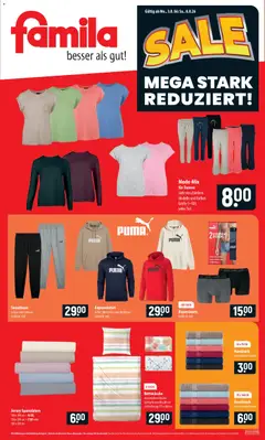 Famila Sale ab 03.08.2026 gültig | Seite: 1 | Produkte: Sweathose, Bettwäsche, Bad, Kopfkissen