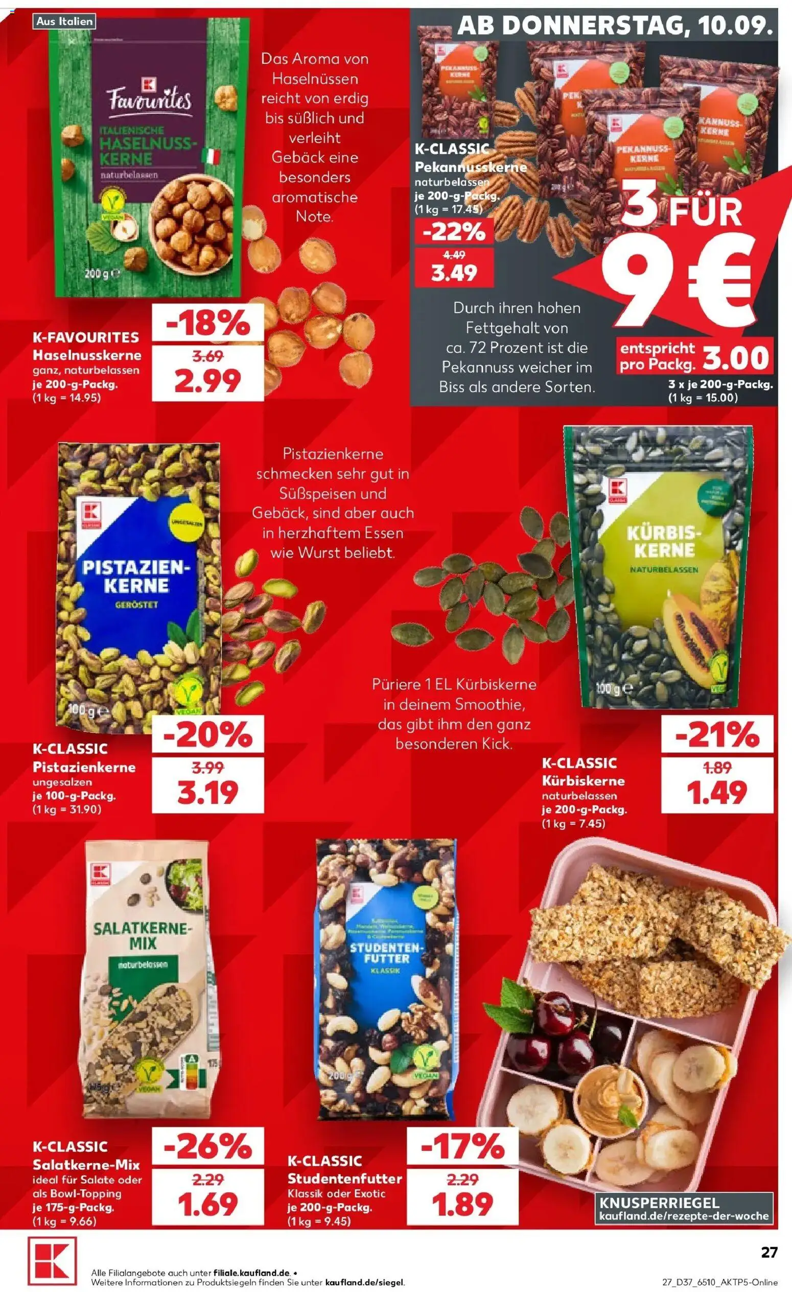 Prospekt Kaufland ab 10.09.2026 » Angebote Online zum Blättern | Seite: 27 | Produkte: Pistazien, Wurst, Kürbis