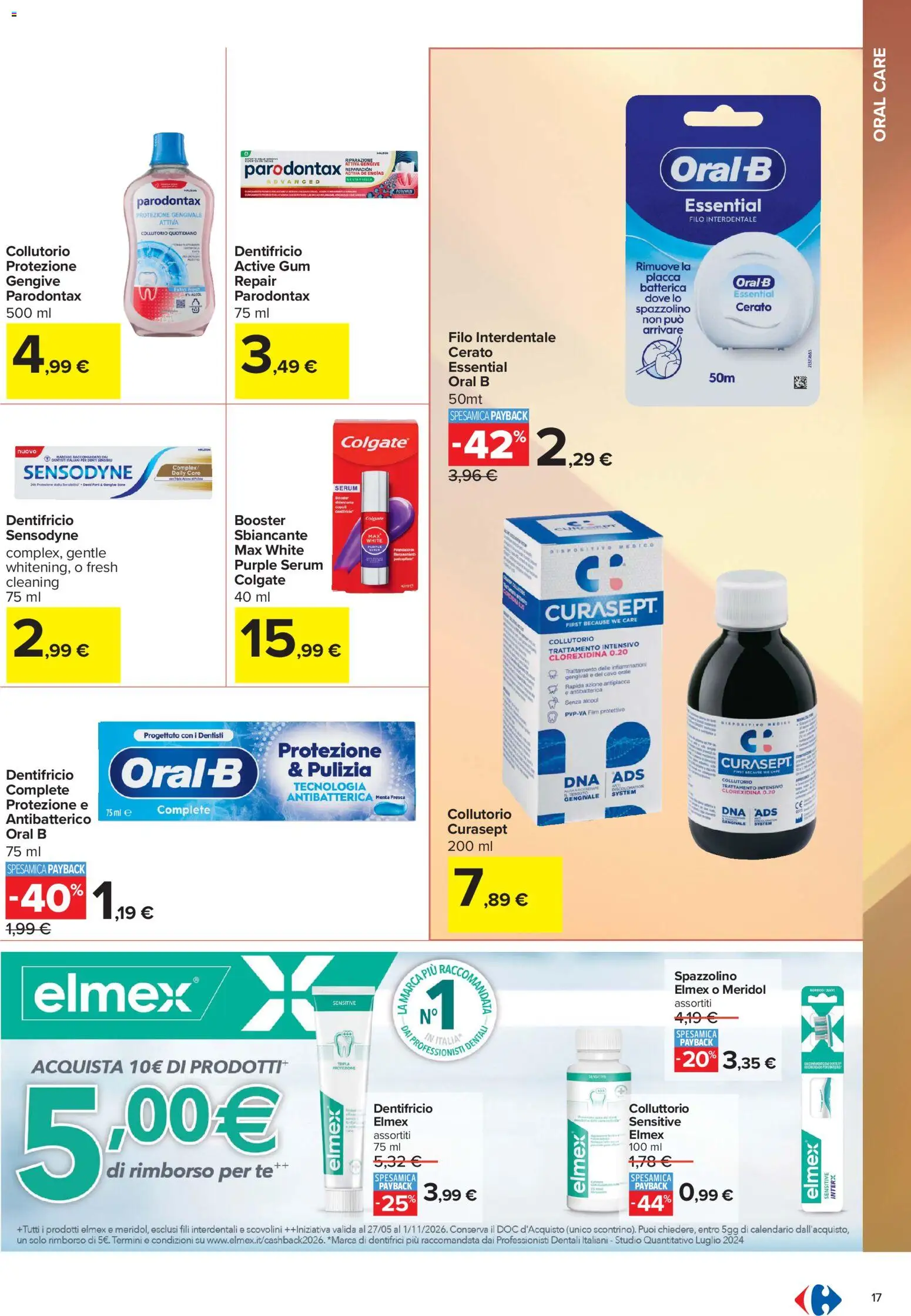 Volantino Carrefour del 10/07/2026 | Pagina: 17 | Prodotti: Spazzolino, Collutorio, Filo interdentale, Tè