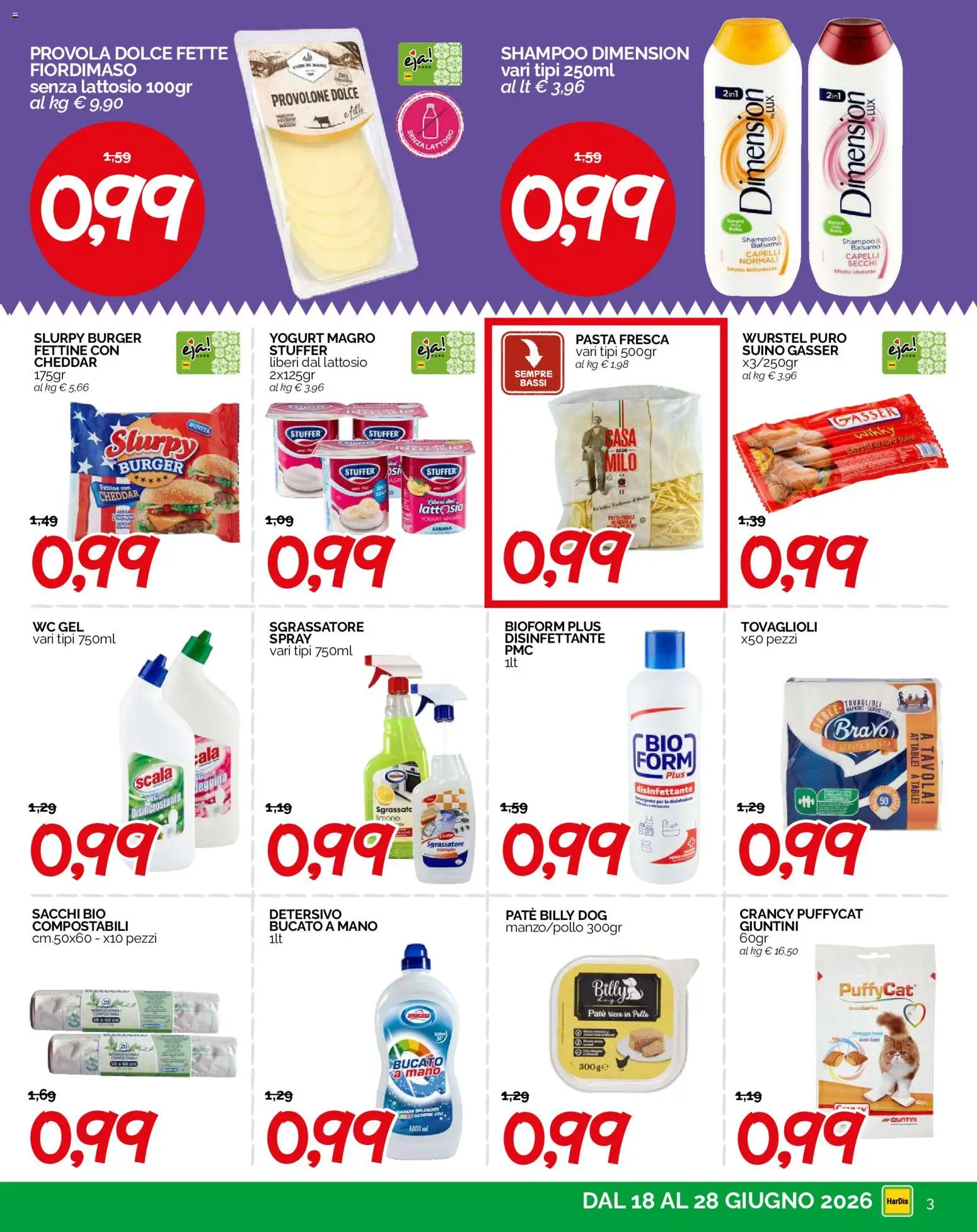 Volantino HarDis del 18.06.2026 | Pagina: 3 | Prodotti: Provolone, Yogurt, Pasta, Provola