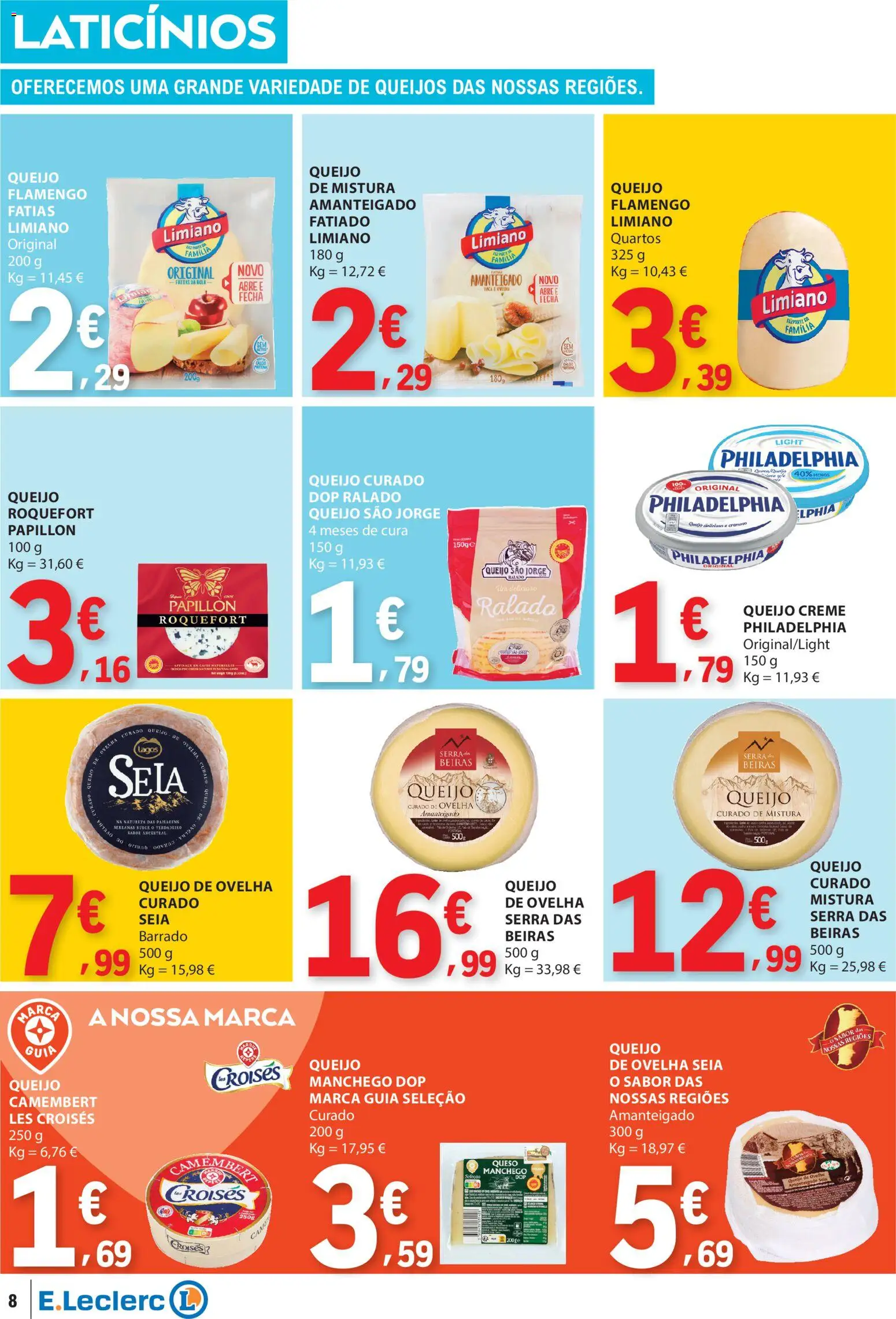 E.Leclerc folheto │ válido de 03/09/2026 | Página: 8 | Produtos: Queijo creme, Laticínios, Queijo de ovelha, Queijo curado