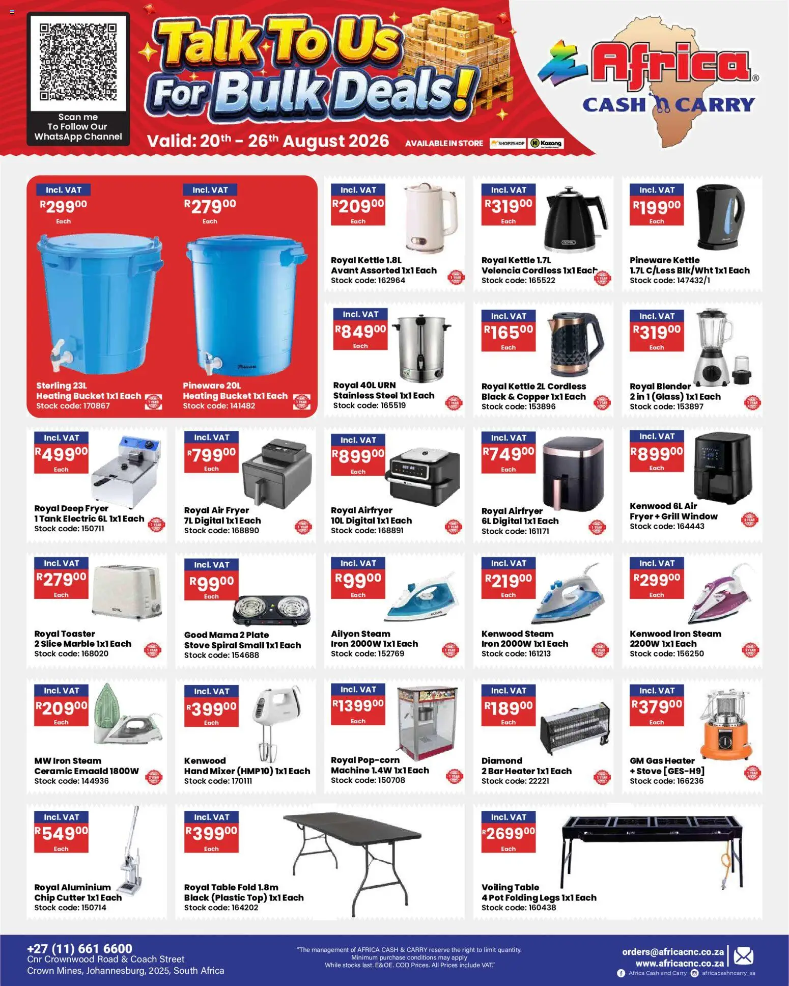 New Africa Cash & Carry catalogue – valid from 20/08/2026 | Page: 33 | Products: Blender, Air fryer, Popcorn, Stock