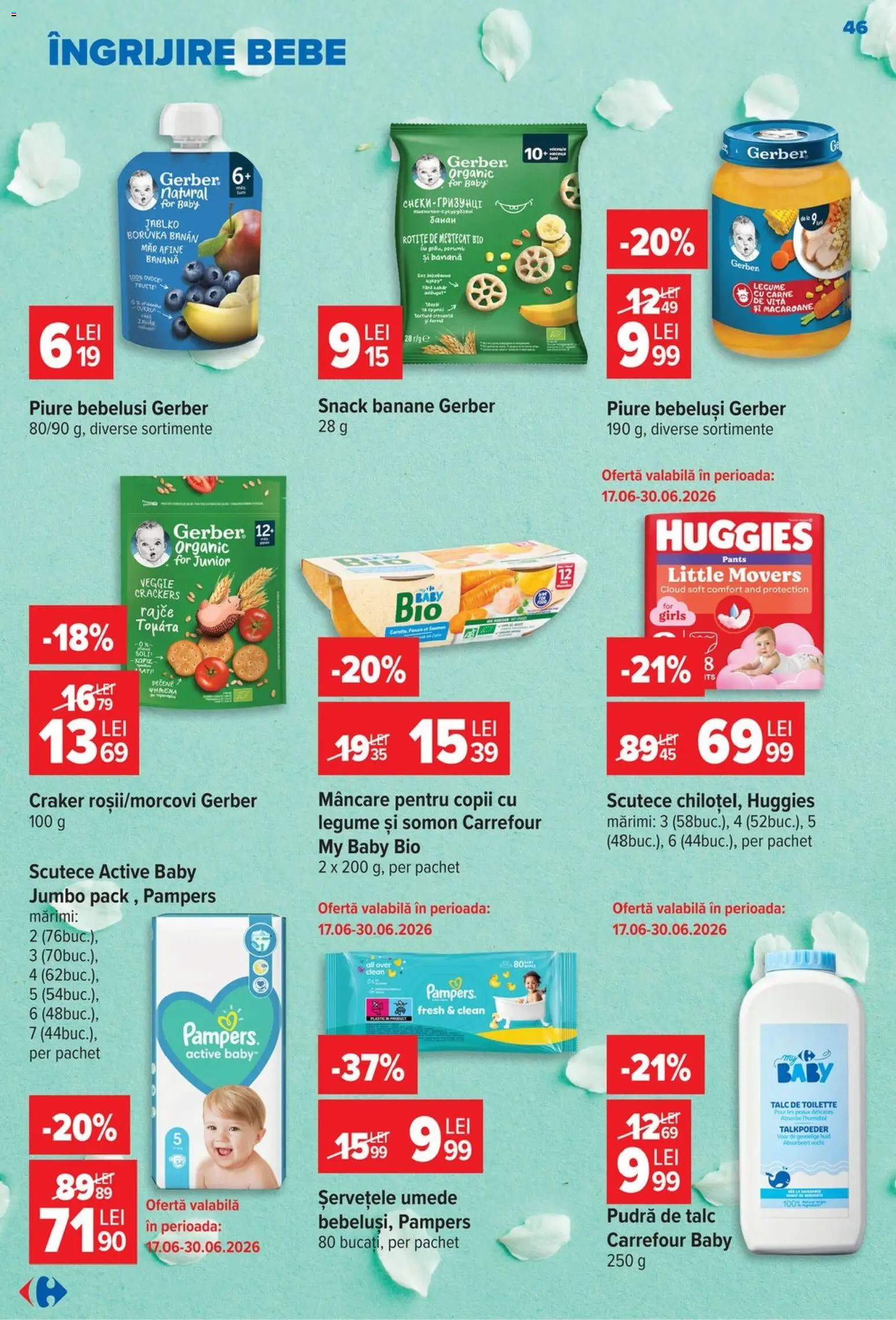 Noul catalog Carrefour – valabil de la 17.06.2026 | Pagină: 45 | Produse: Afine, Banane, Scutece, Legume