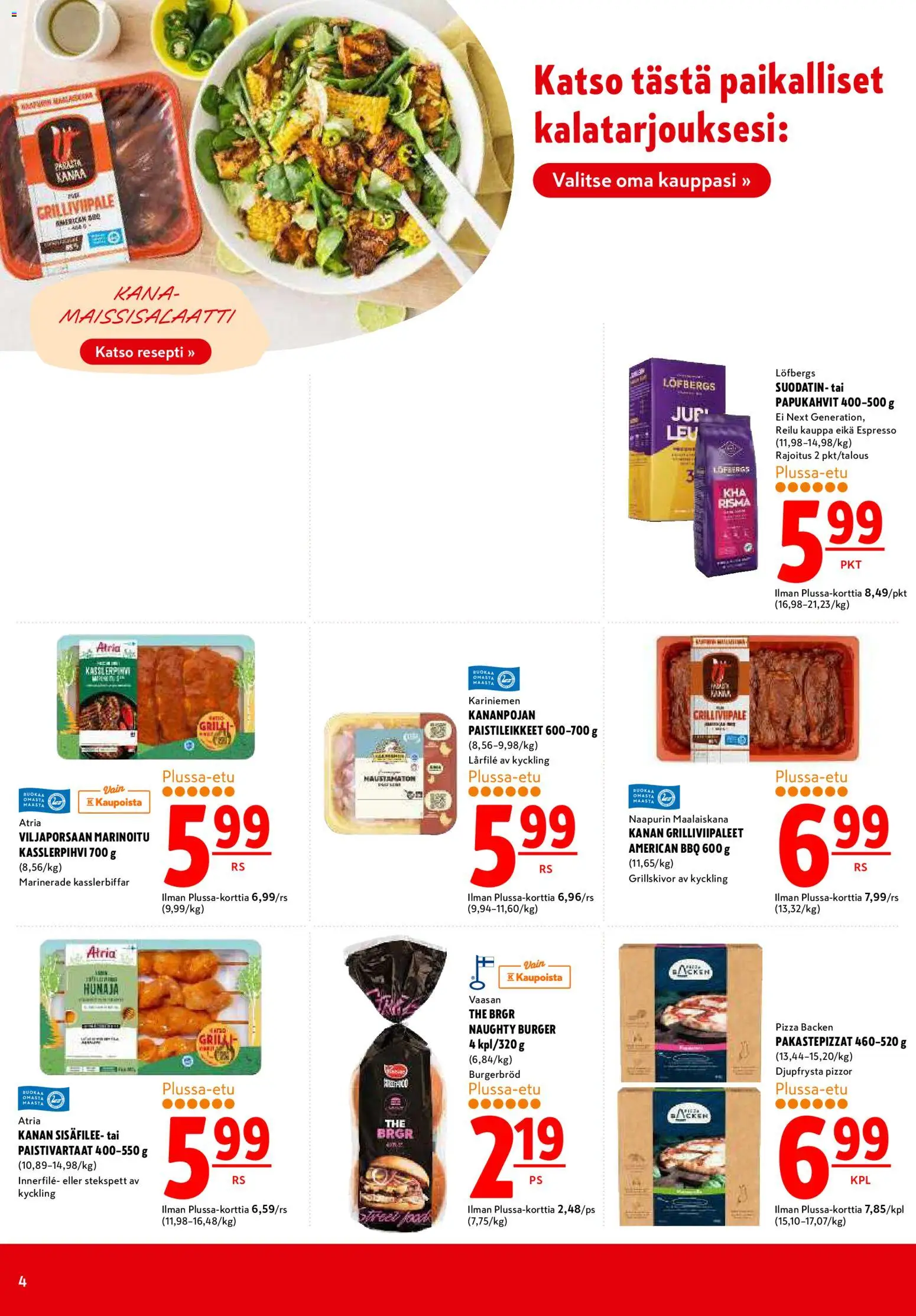 K-Citymarket tarjoukset – voimassa 15.06.2026 alkaen | Sivu: 4 | Tuotteet: Kana, Pizza, Hunaja