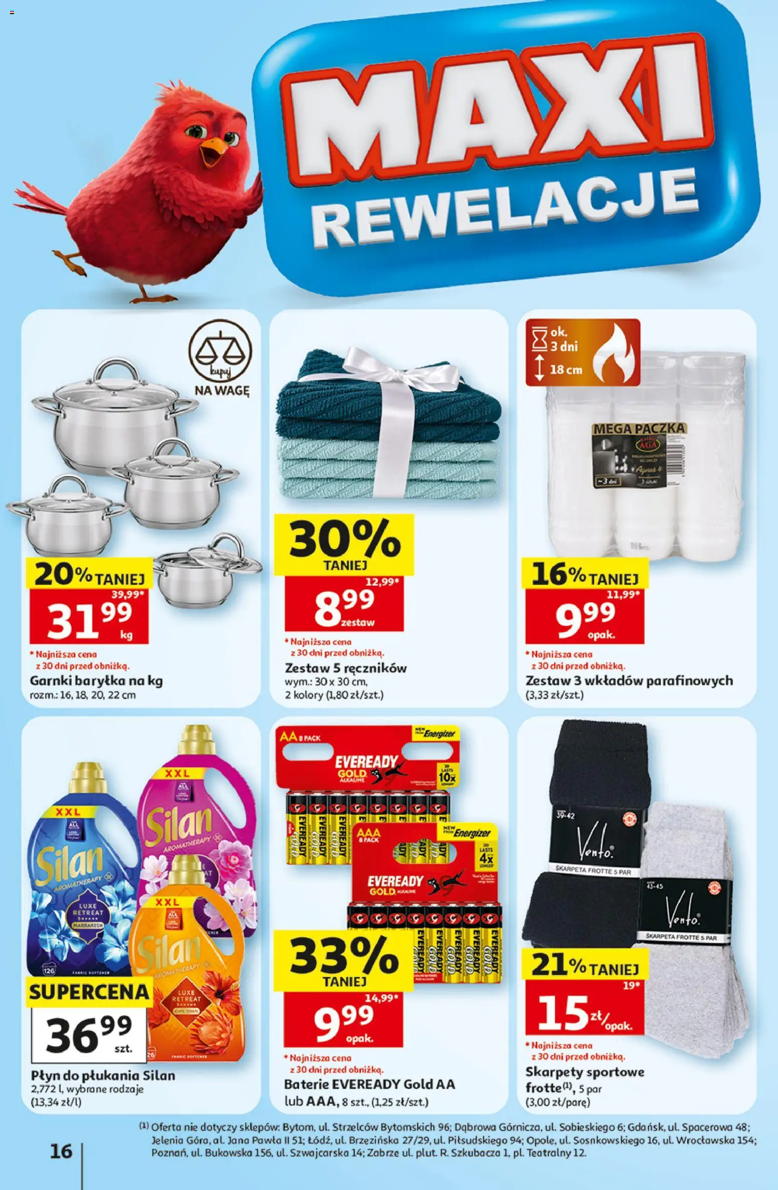 Auchan gazetka - 30 Lat Hipermarket od 10.09.2026 | Strona: 16 | Produkty: Skarpety, Płyn do płukania, Baterie, Garnki