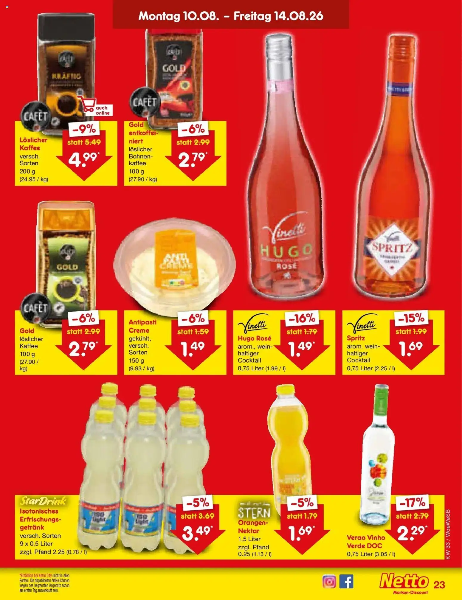 Netto Marken-Discount Prospekt Katzweiler (ab 10.08.2026) » Angebote | Seite: 33 | Produkte: Kaffee, Orangen, Creme, Hugo