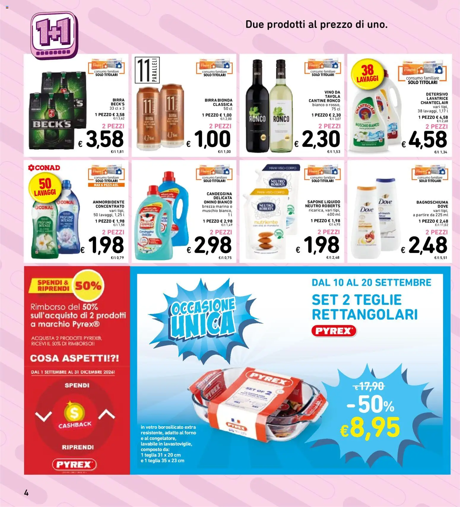 Volantino Spazio Conad del 11/09/2026 | Pagina: 4 | Prodotti: Bagnoschiuma, Ammorbidente, Candeggina, Forno