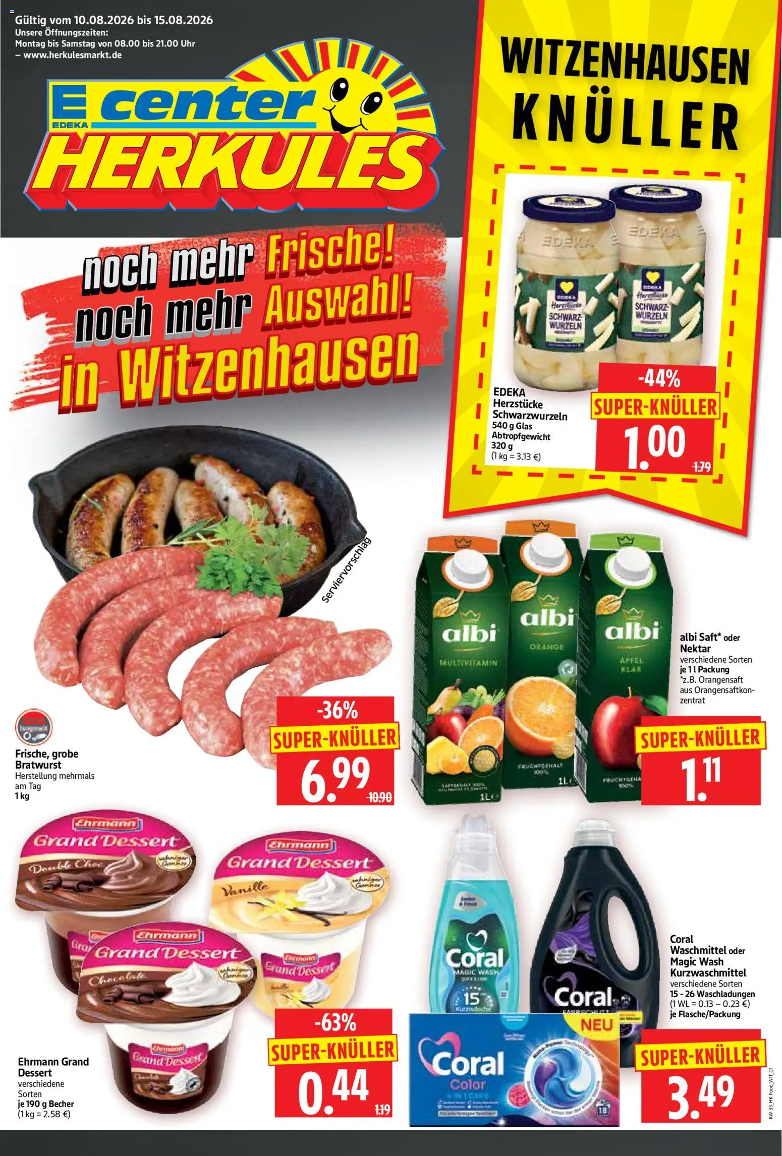 HERKULES Prospekt – gültig ab 10.08.2026 | Seite: 1 | Produkte: Coral, Orangensaft, Grat, Uhr