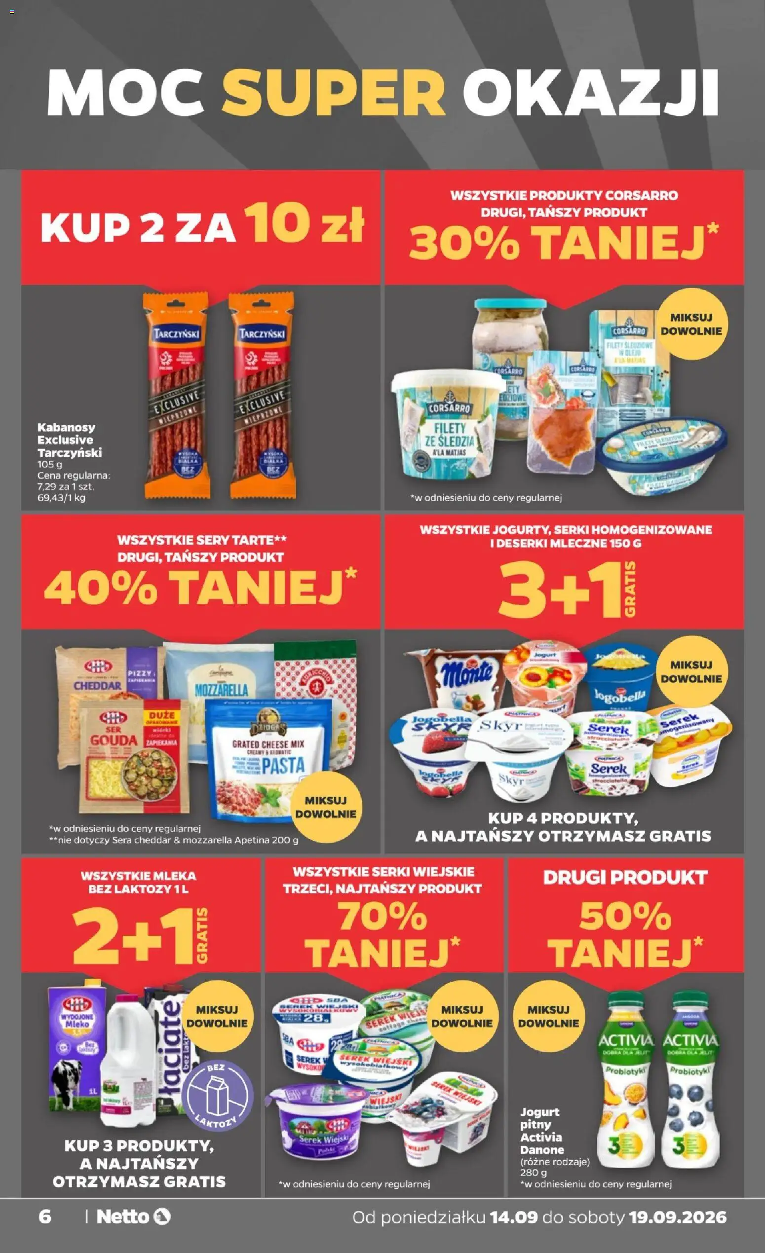 Netto gazetka od poniedziałku od 14.09.2026 | Strona: 6 | Produkty: Serek, Mleko, Jogurt, Cheddar