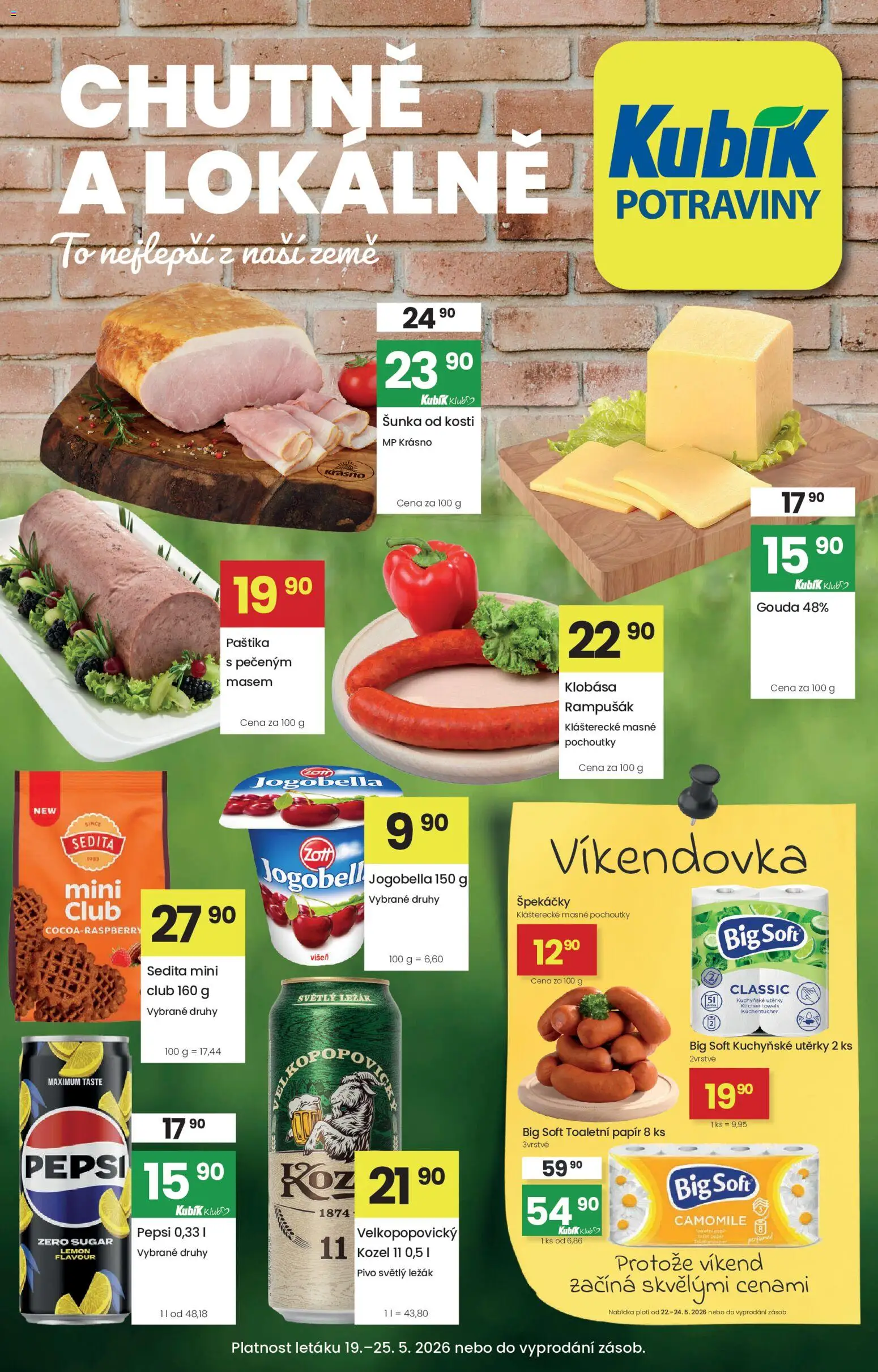 Kubík leták od 19.05.2026 | Strana: 1 | Produkty: Kozel 11, Potraviny, Jogobella, Paštika