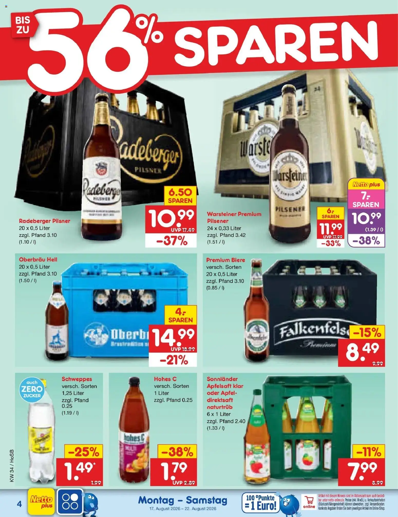 Netto Marken-Discount Prospekt Hannover – gültig ab 17.08.2026 | Seite: 6 | Produkte: Äpfel, Schweppes, Zucker, Warsteiner