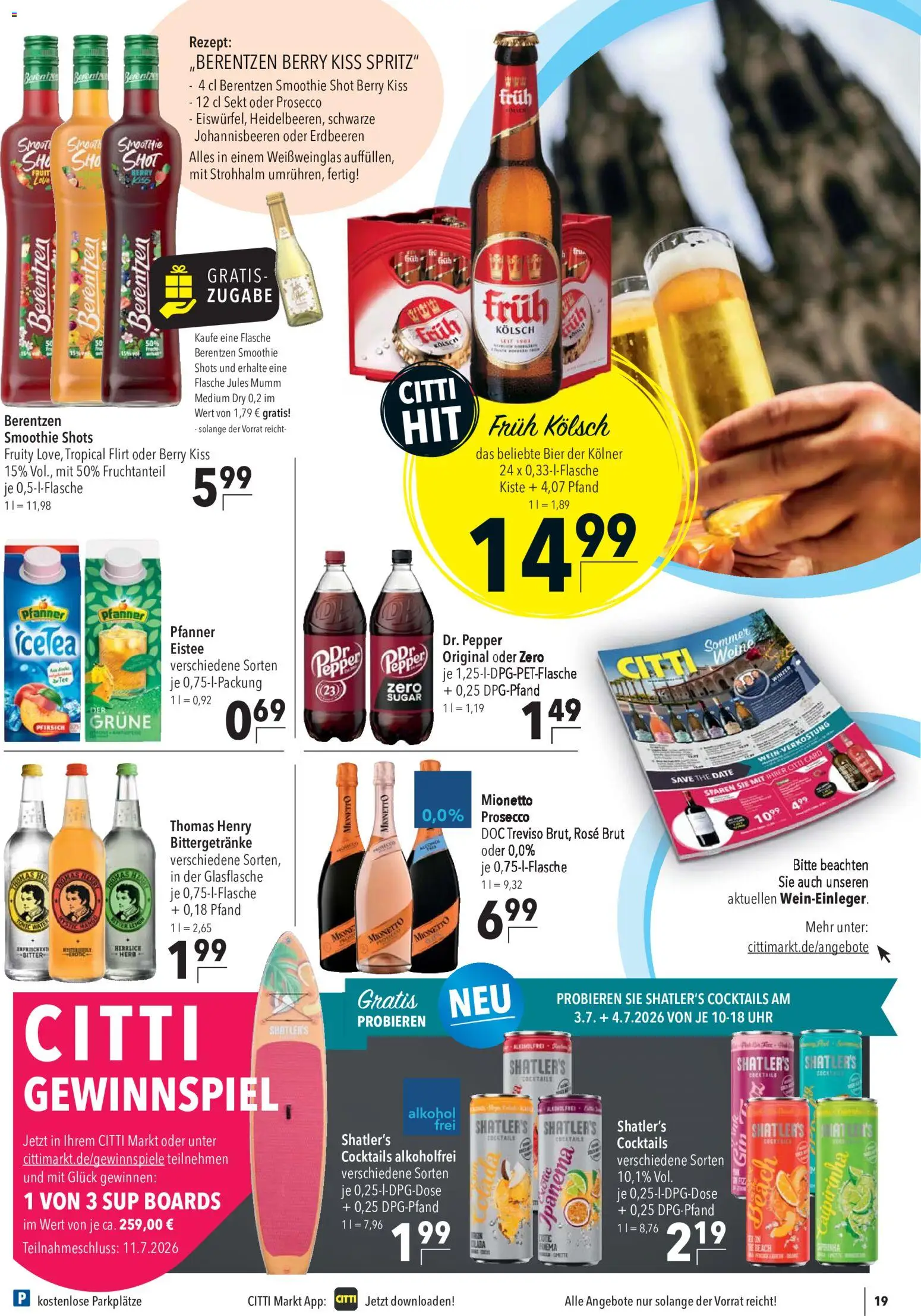 CITTI Markt Prospekt – gültig ab 24.06.2026 | Seite: 19 | Produkte: Sekt, Pfanner eistee, Jules mumm, Berentzen