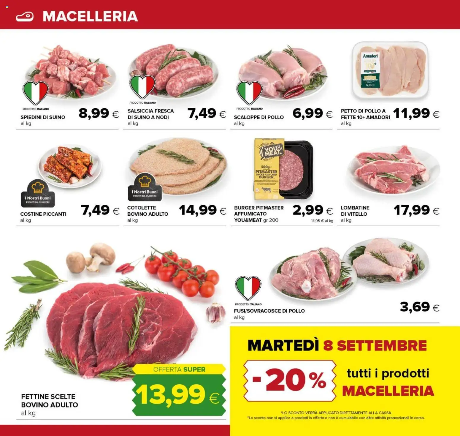 Volantino Oasi del 04/09/2026 | Pagina: 8 | Prodotti: Bovino, Suino, Vitello, Spiedini