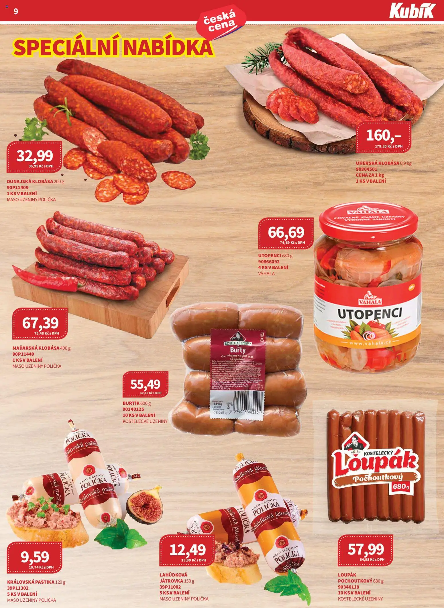 Kubík leták - Velkoobchod 09/2026 od 01.09.2026 | Strana: 9 | Produkty: Polička, Klobása, Uzeniny, Utopenci
