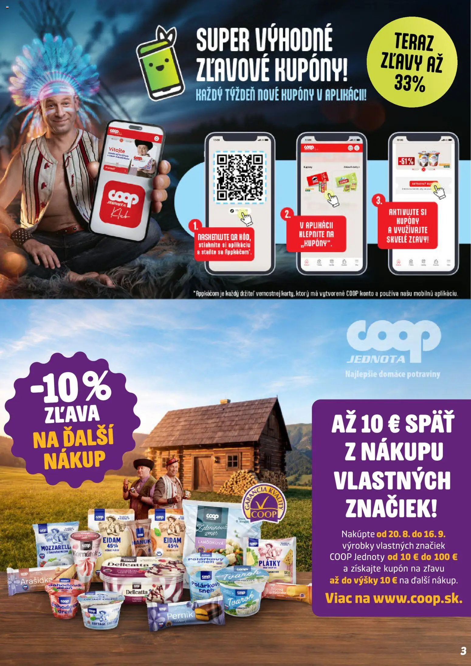 Nové COOP Jednota akcie – leták je platný od 20.08.2026 | Strana: 3 | Produkty: Eidam, Mozzarella, Tvaroh