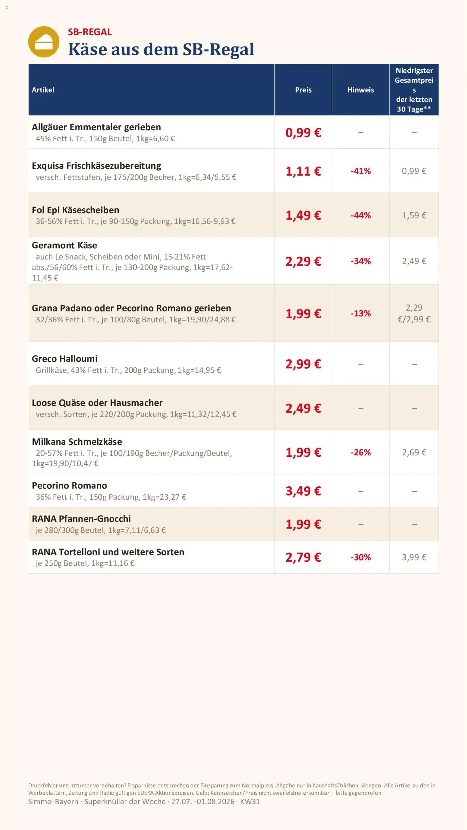 Simmel Bayern – gültig ab 27.07.2026 | Seite: 4 | Produkte: Geramont, Käse, Milkana, Radio