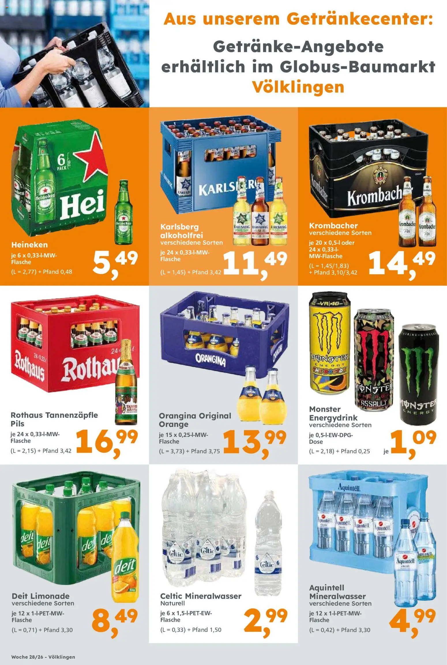 Globus Baumarkt Prospekt Saarbrücken – gültig ab 06.07.2026 | Seite: 12 | Produkte: Energy, Limonade, Monster, Krombacher