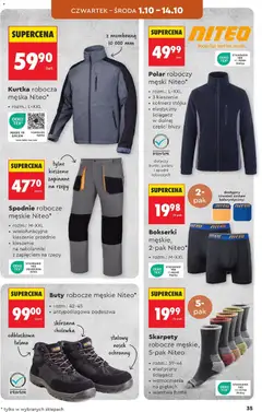 Pogląd oferty "Spodnie robocze męskie Niteo*, Spodnie robocze męskie z wielofunkcyjnymi kieszeniami, kieszeniami na nakolanniki z zapięciem na rzepy." - ważna od 26.09.2026 | Strona: 35 | Produkty: Kurtka, Spodnie, Bokserki, Buty