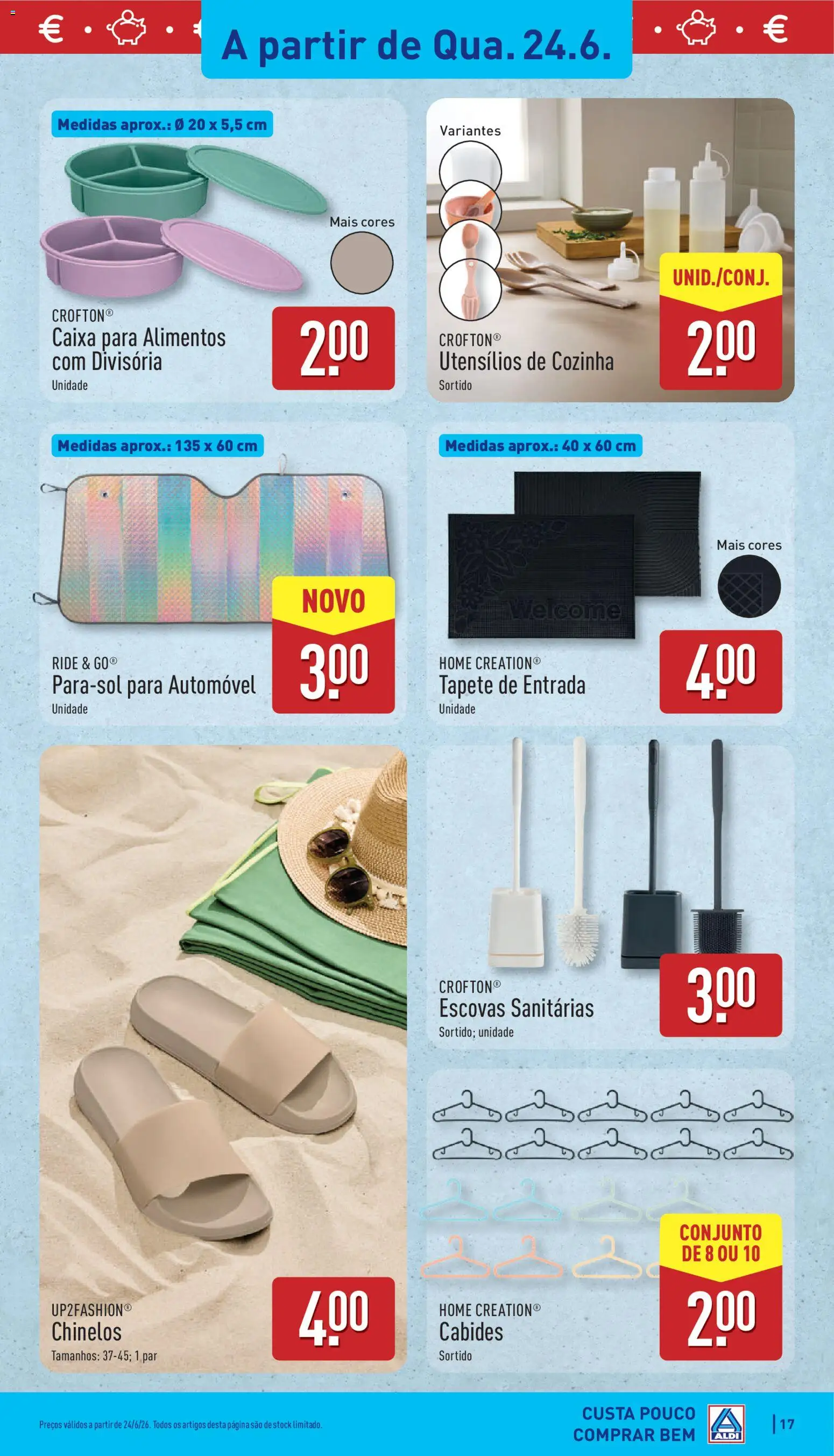 Aldi folheto │ válido de 22.06.2026 | Página: 17 | Produtos: Chinelos, Cabides, Caixa, Tapete