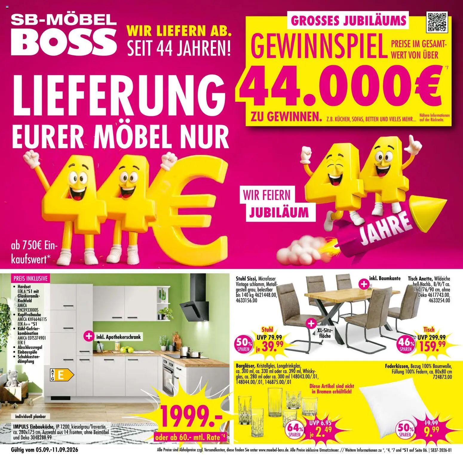 SB Möbel Boss Prospekt – gültig ab 05.09.2026 | Seite: 1 | Produkte: Whisky, Tisch, Stuhl, Kochfeld