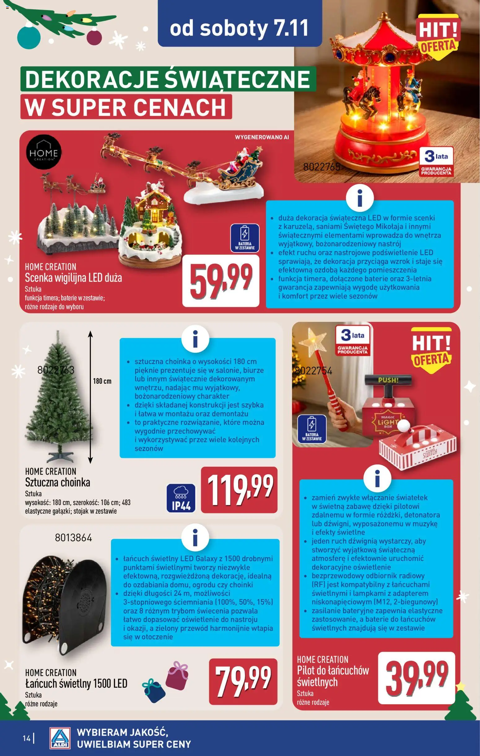 Aldi gazetka - Artykuły przemysłowe i tekstylia od 04.11.2026 | Strona: 14 | Produkty: Choinka, Baterie, Dekoracje, Bateria