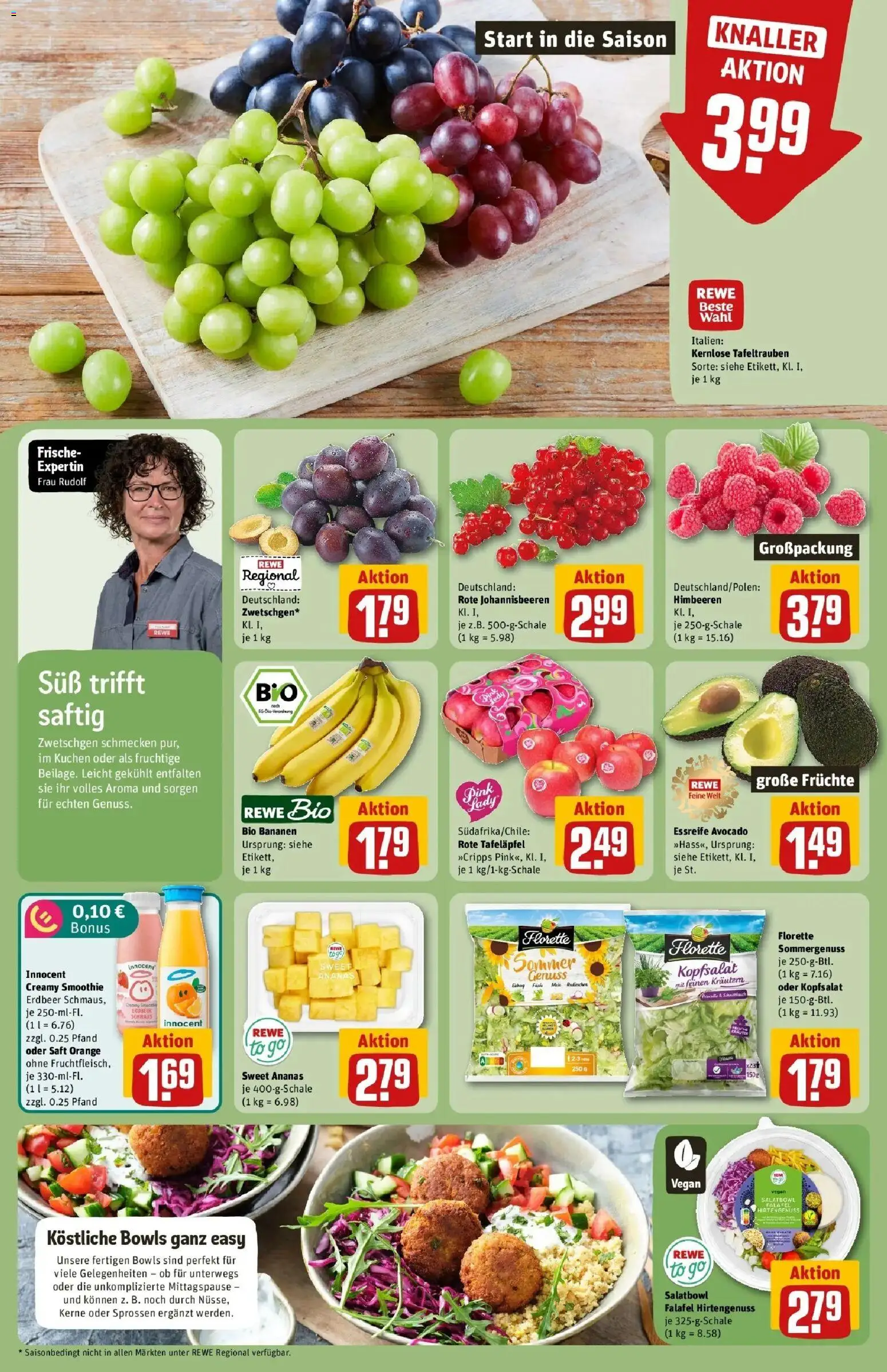 REWE Prospekt ab 03.08.2026 zum Blättern » Angebote | Seite: 6 | Produkte: Himbeeren, Bananen, Ananas, Avocado