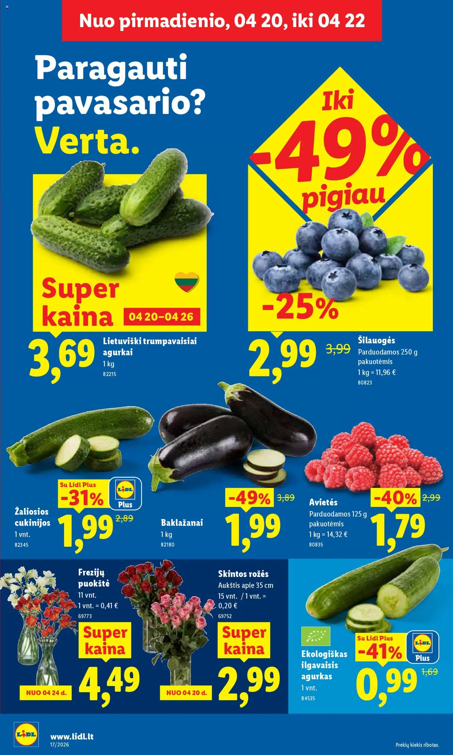 LIDL akcijos nuo 20.04.2026 | Puslapis: 4 | Prekių: Agurkai, Agurkas, Šilauogės